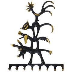 Walter Bosse Brass Key Hanger Donkey, Dog, Cat and Cock, Herta Baller, Austria