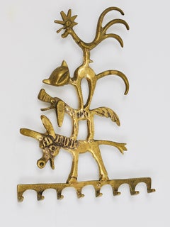 Walter Bosse Brass Key Hanger Donkey, Dog, Cat and Cock, Hertha Baller, Austria