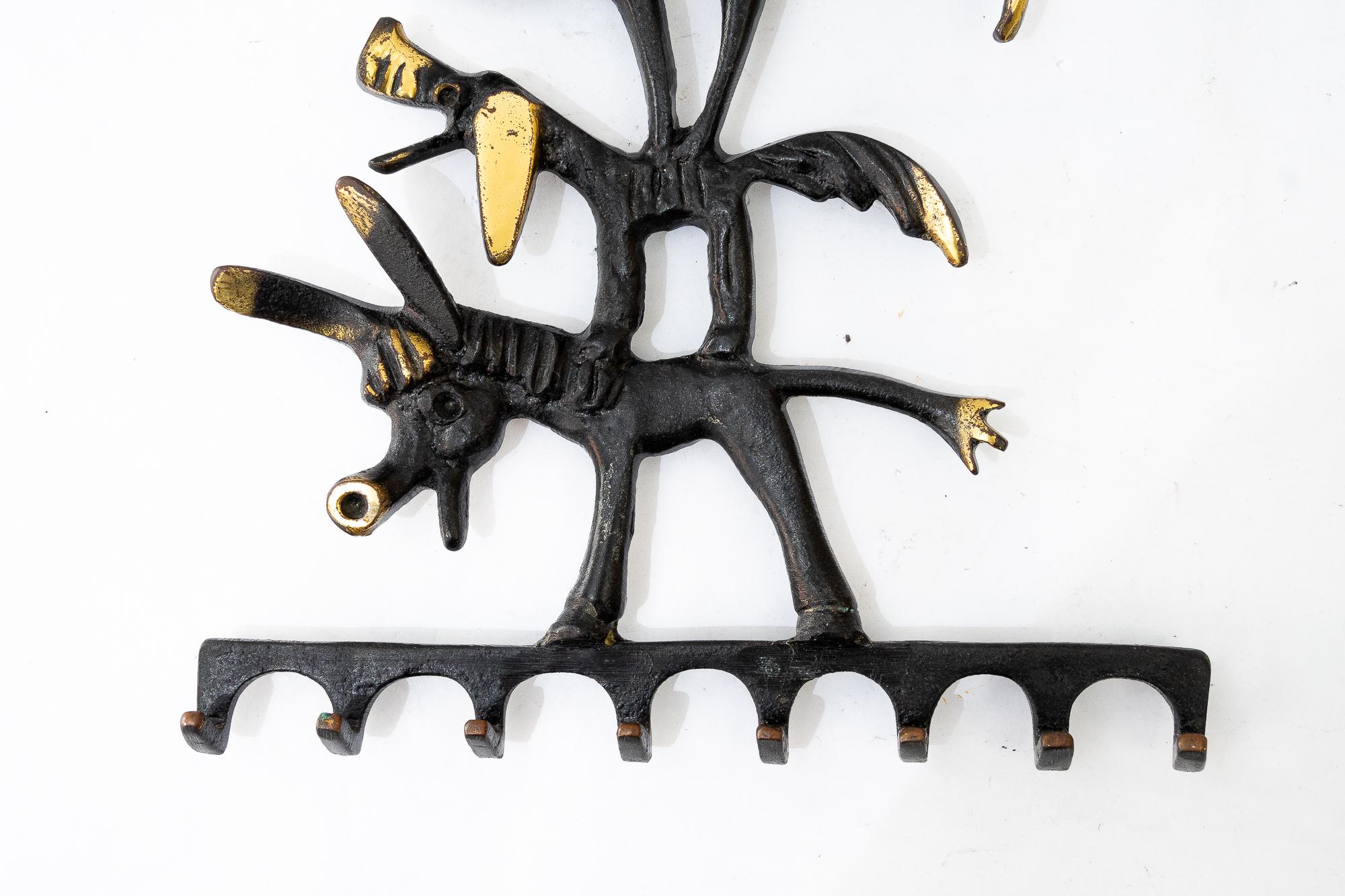 Walter Bosse Brass Key Hanger Donkey, Dog, Cat and Cock, Hertha Baller, Austria
Original condition