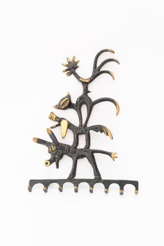Walter Bosse Brass Key Hanger Donkey, Dog, Cat and Cock, Hertha Baller, Austria