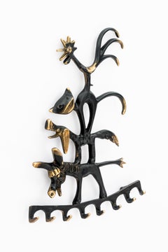 Walter Bosse Brass Key Hanger Donkey, Dog, Cat and Cock, Hertha Baller, Austria