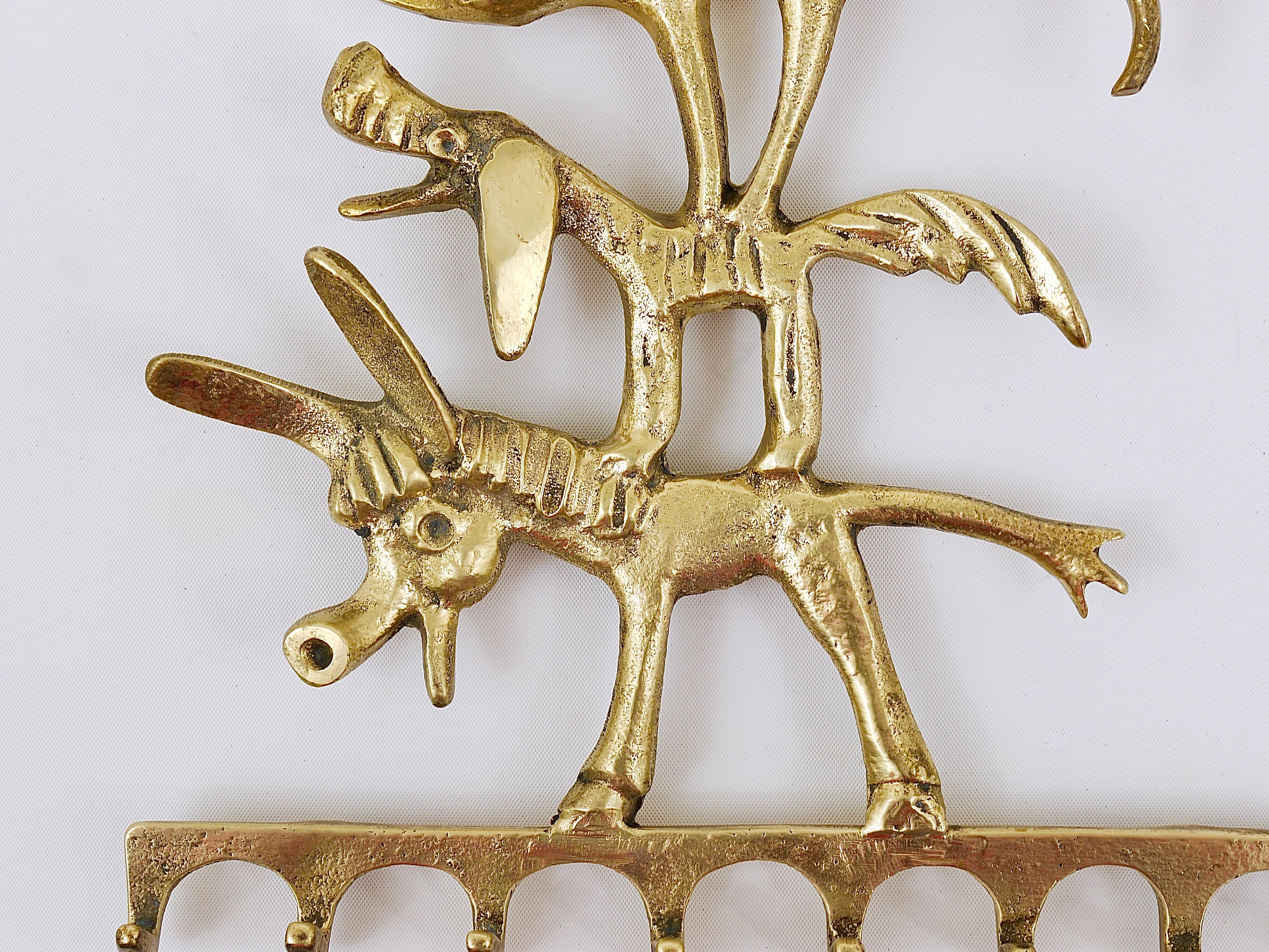 Mid-Century Modern Walter Bosse Brass Key Hanger Donkey, Dog, Cat and Cock, Herta Baller, Austria For Sale