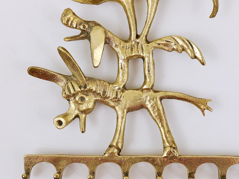 Mid-Century Modern Walter Bosse Brass Key Hanger Donkey, Dog, Cat and Cock, Hertha Baller, Austria For Sale