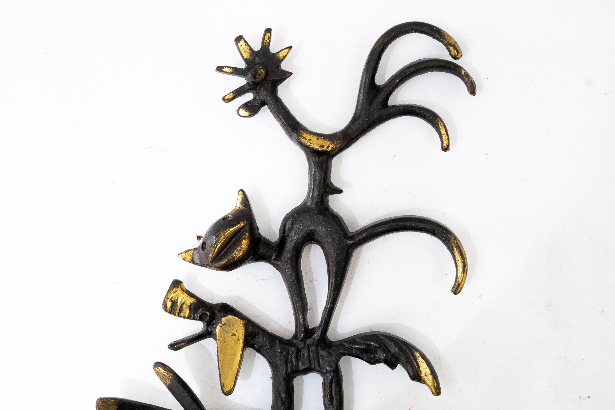 Austrian Walter Bosse Brass Key Hanger Donkey, Dog, Cat and Cock, Hertha Baller, Austria For Sale