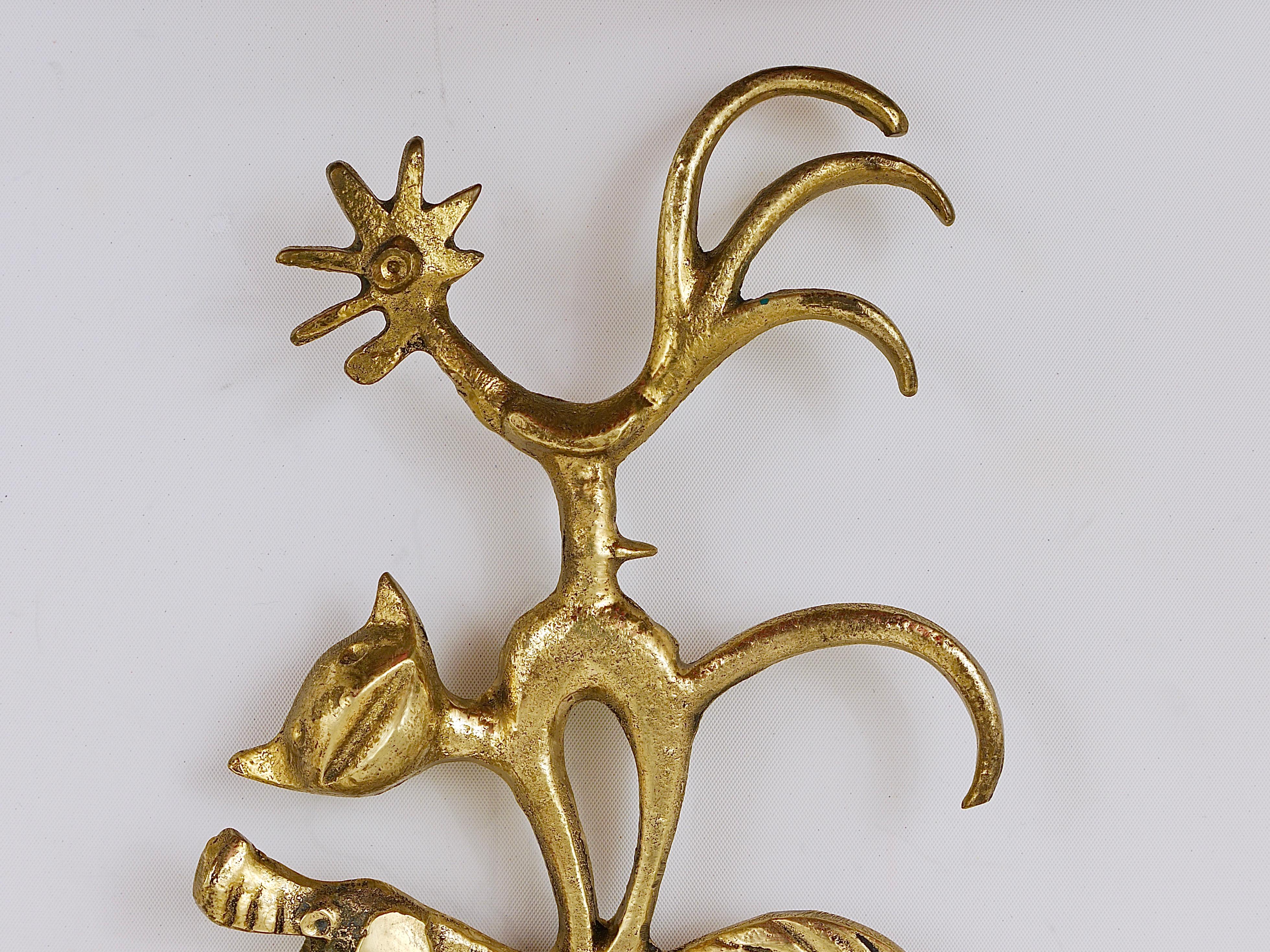 Walter Bosse Brass Key Hanger Donkey, Dog, Cat and Cock, Herta Baller, Austria In Good Condition For Sale In Vienna, AT