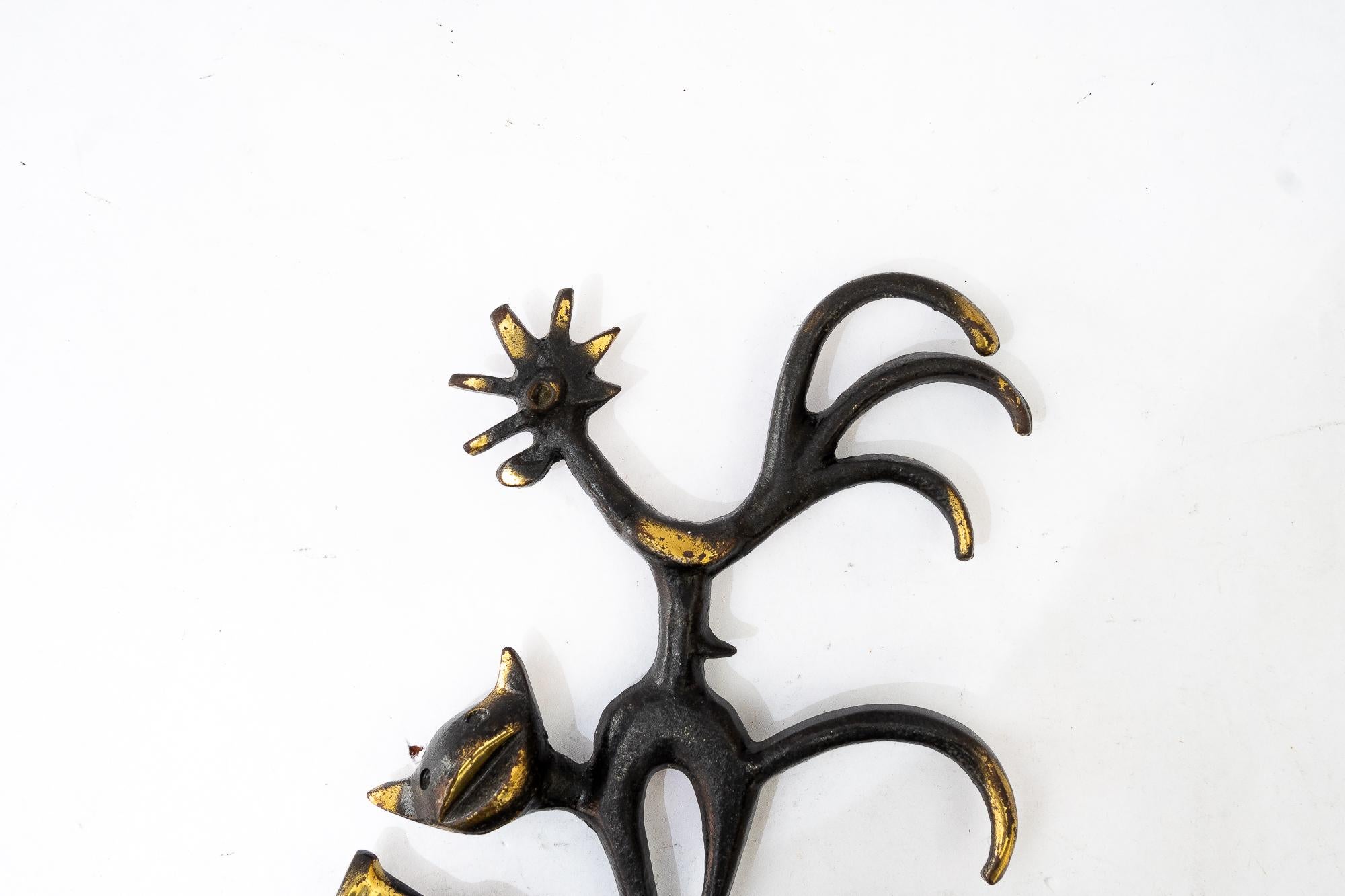 Blackened Walter Bosse Brass Key Hanger Donkey, Dog, Cat and Cock, Hertha Baller, Austria For Sale