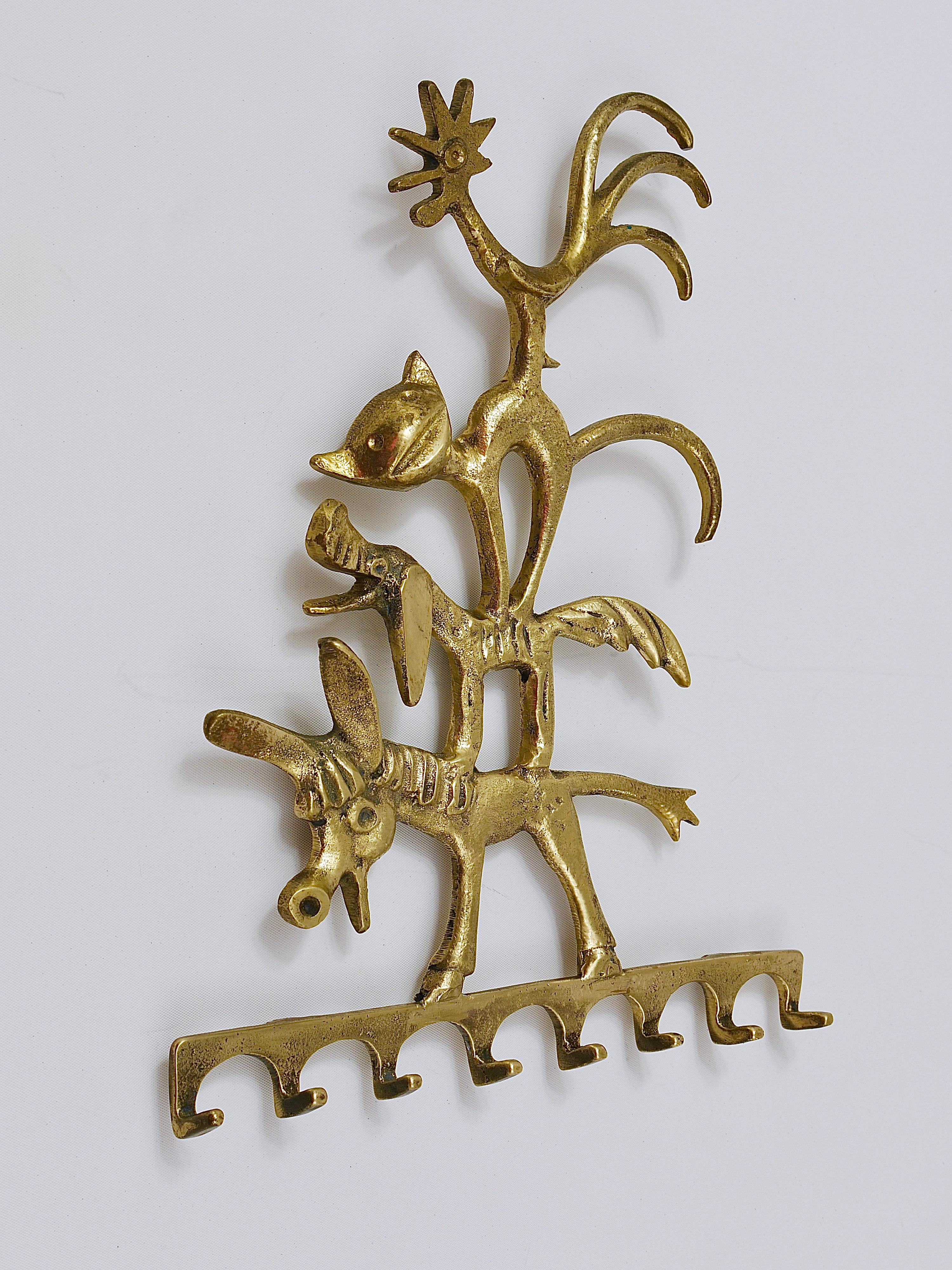 20th Century Walter Bosse Brass Key Hanger Donkey, Dog, Cat and Cock, Herta Baller, Austria For Sale
