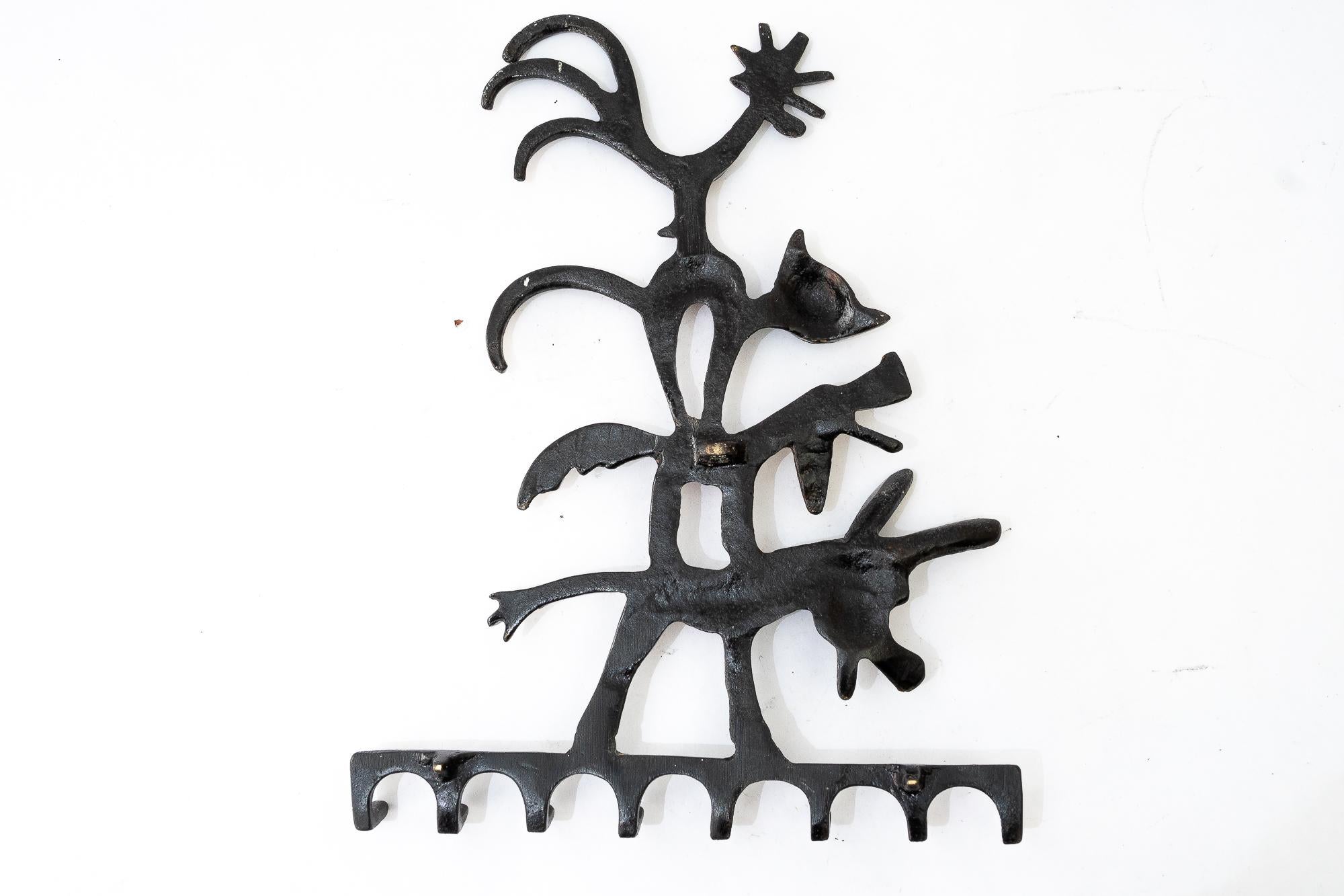 Mid-20th Century Walter Bosse Brass Key Hanger Donkey, Dog, Cat and Cock, Hertha Baller, Austria For Sale