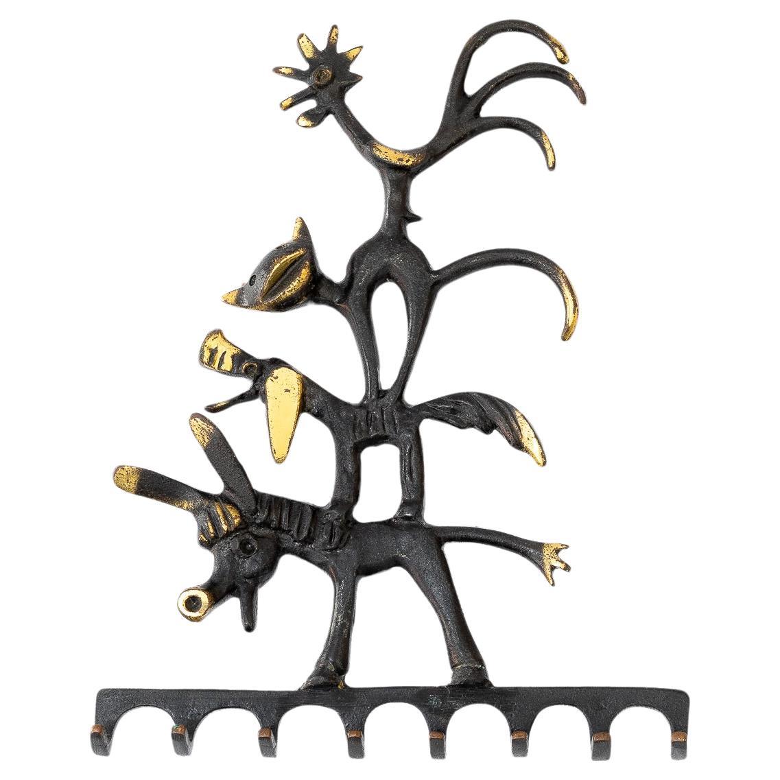 Walter Bosse Brass Key Hanger Donkey, Dog, Cat and Cock, Hertha Baller, Austria For Sale