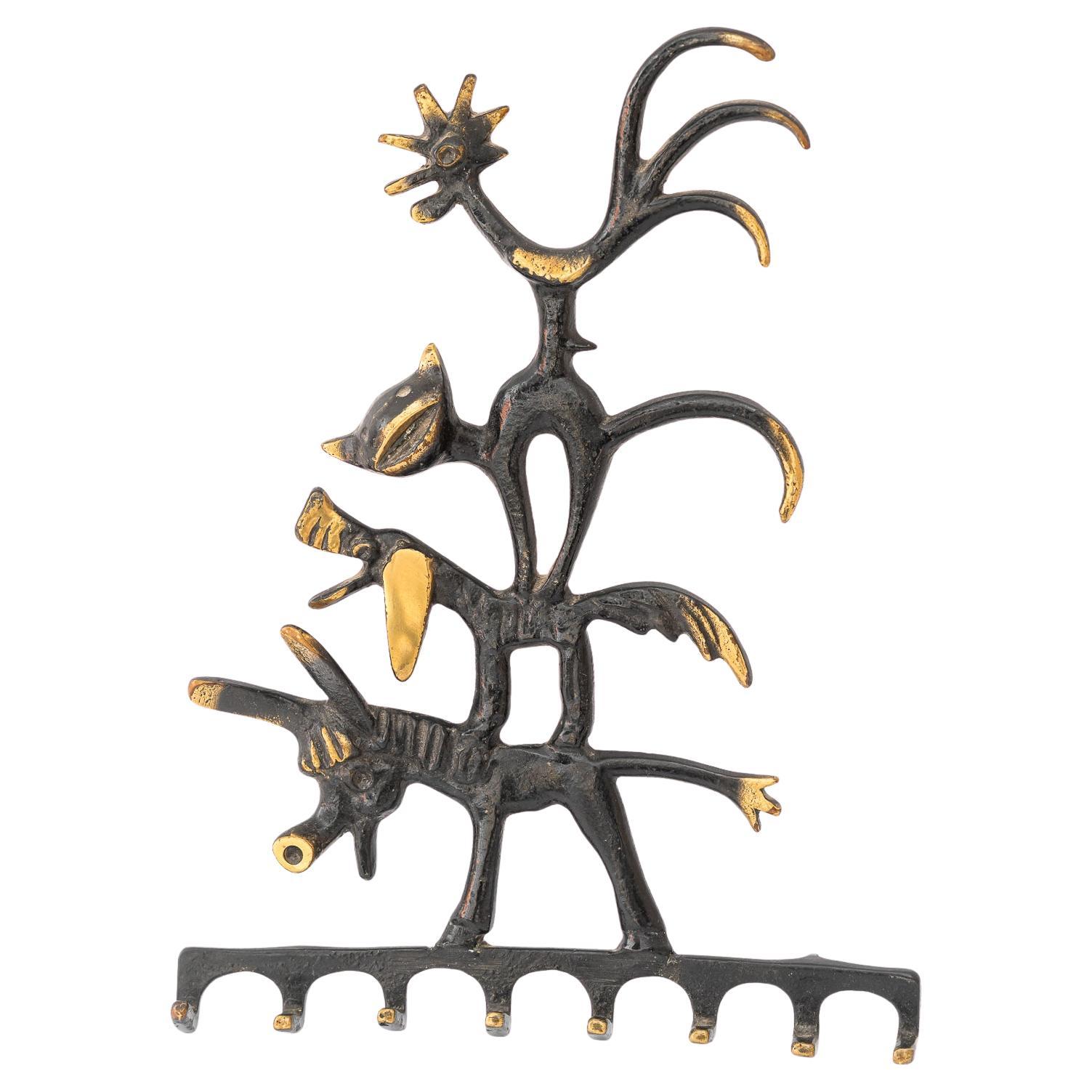 Walter Bosse Brass Key Hanger Donkey, Dog, Cat and Cock, Hertha Baller, Austria For Sale