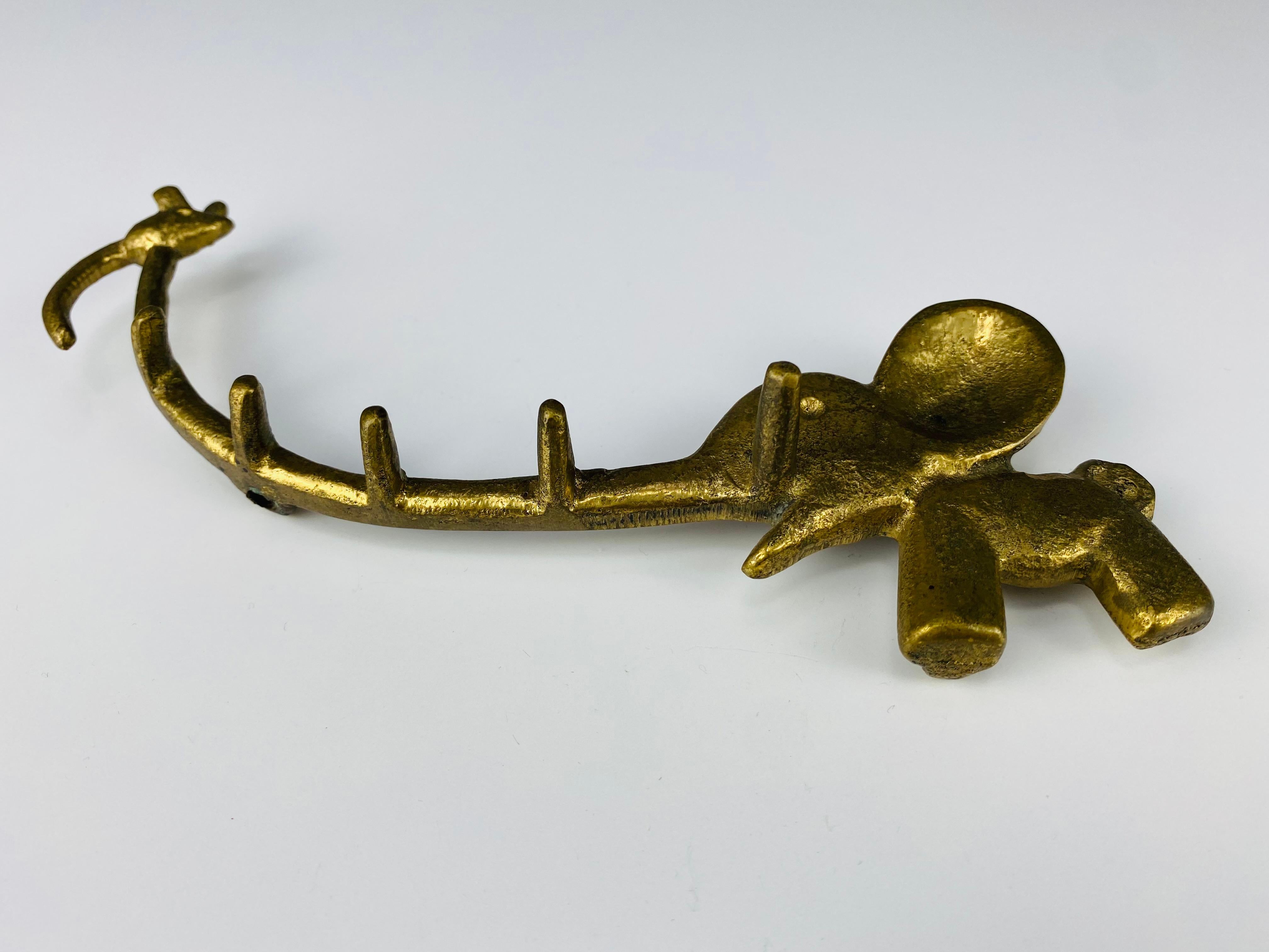 Austrian Walter Bosse Brass key hanger, Elephant and Mouse, Herta Baller, Austria 1950's For Sale