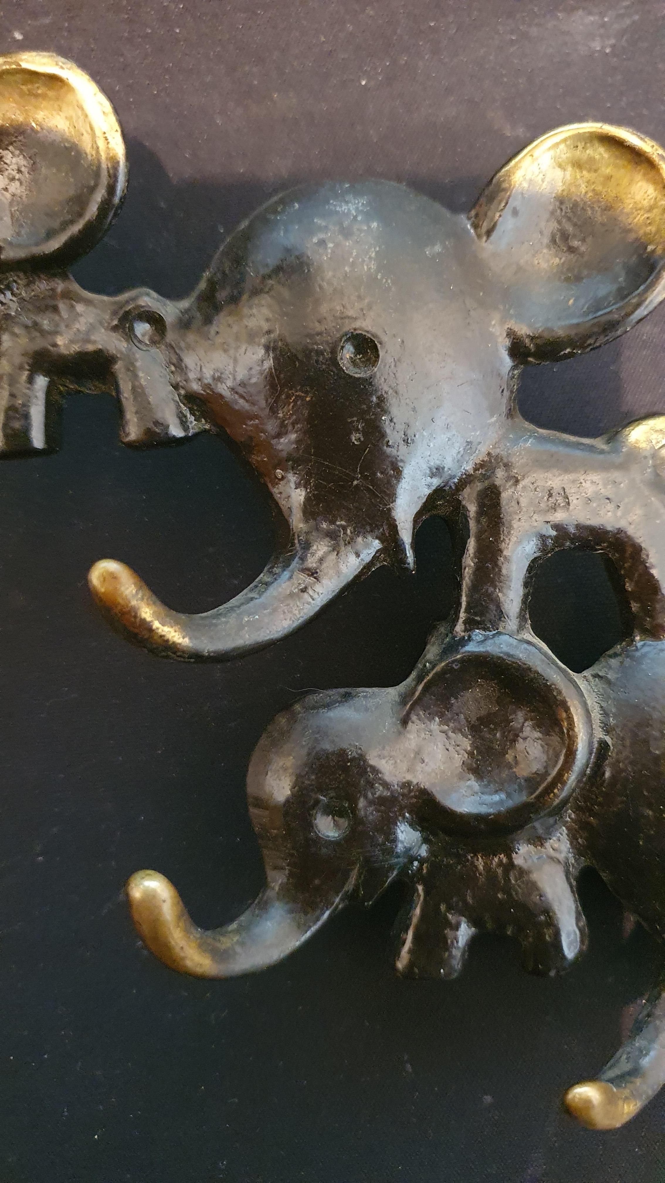 Mid-Century Modern Walter Bosse Brass Key Hanger of a Elephant Group Made by Hertha Baller For Sale