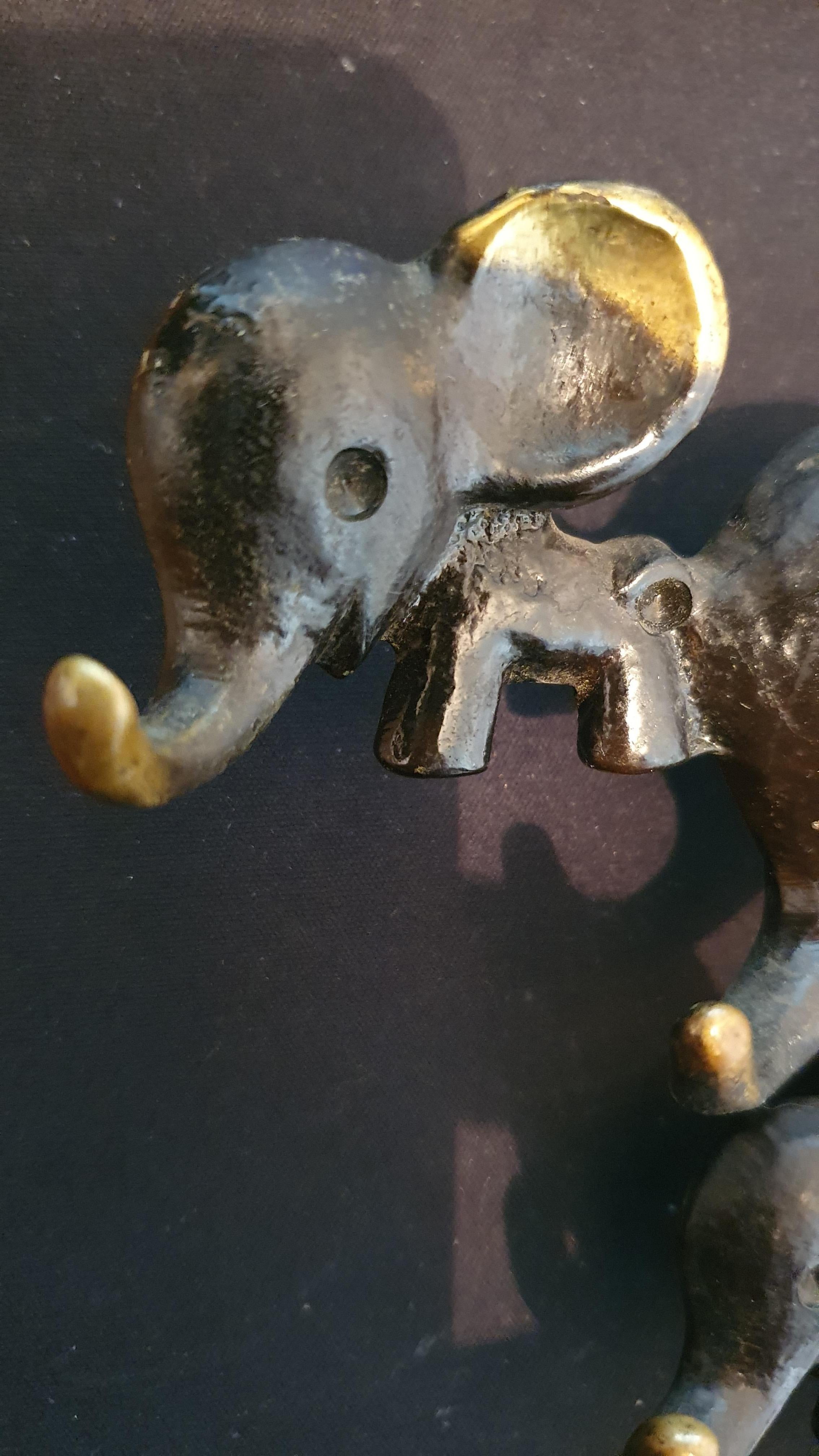 Austrian Walter Bosse Brass Key Hanger of a Elephant Group Made by Hertha Baller For Sale