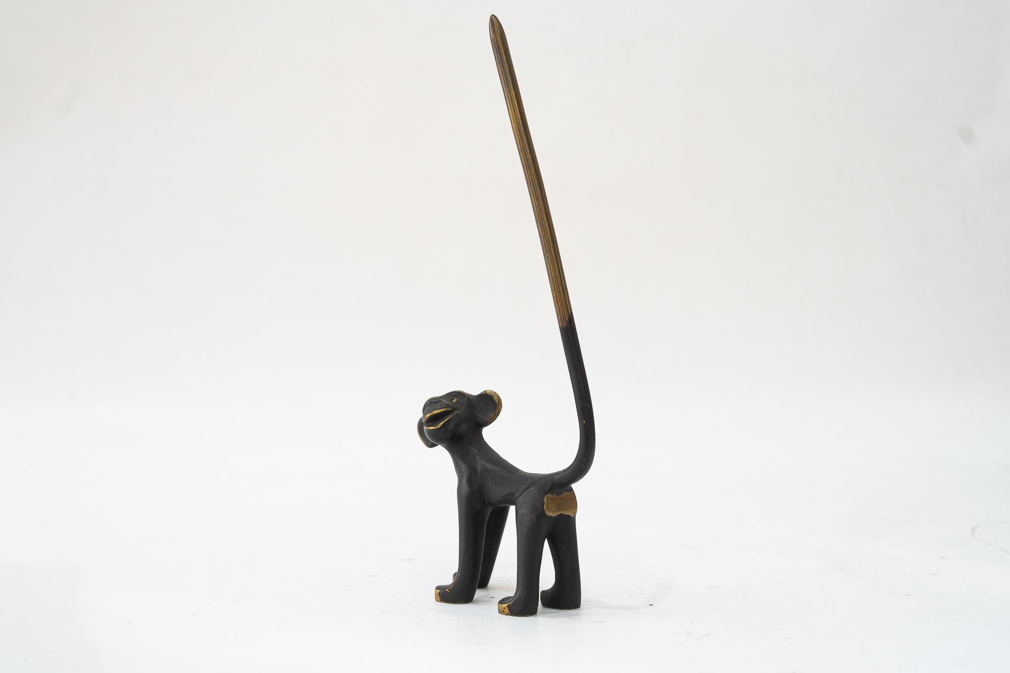 Mid-Century Modern Walter Bosse Brass Monkey Figurine Pretzel Holder, Ring Holder For Sale