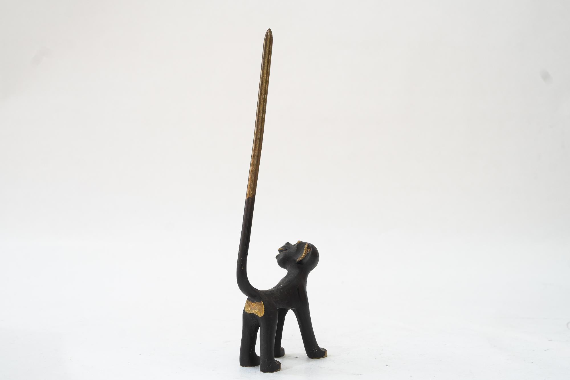 Austrian Walter Bosse Brass Monkey Figurine Pretzel Holder, Ring Holder For Sale