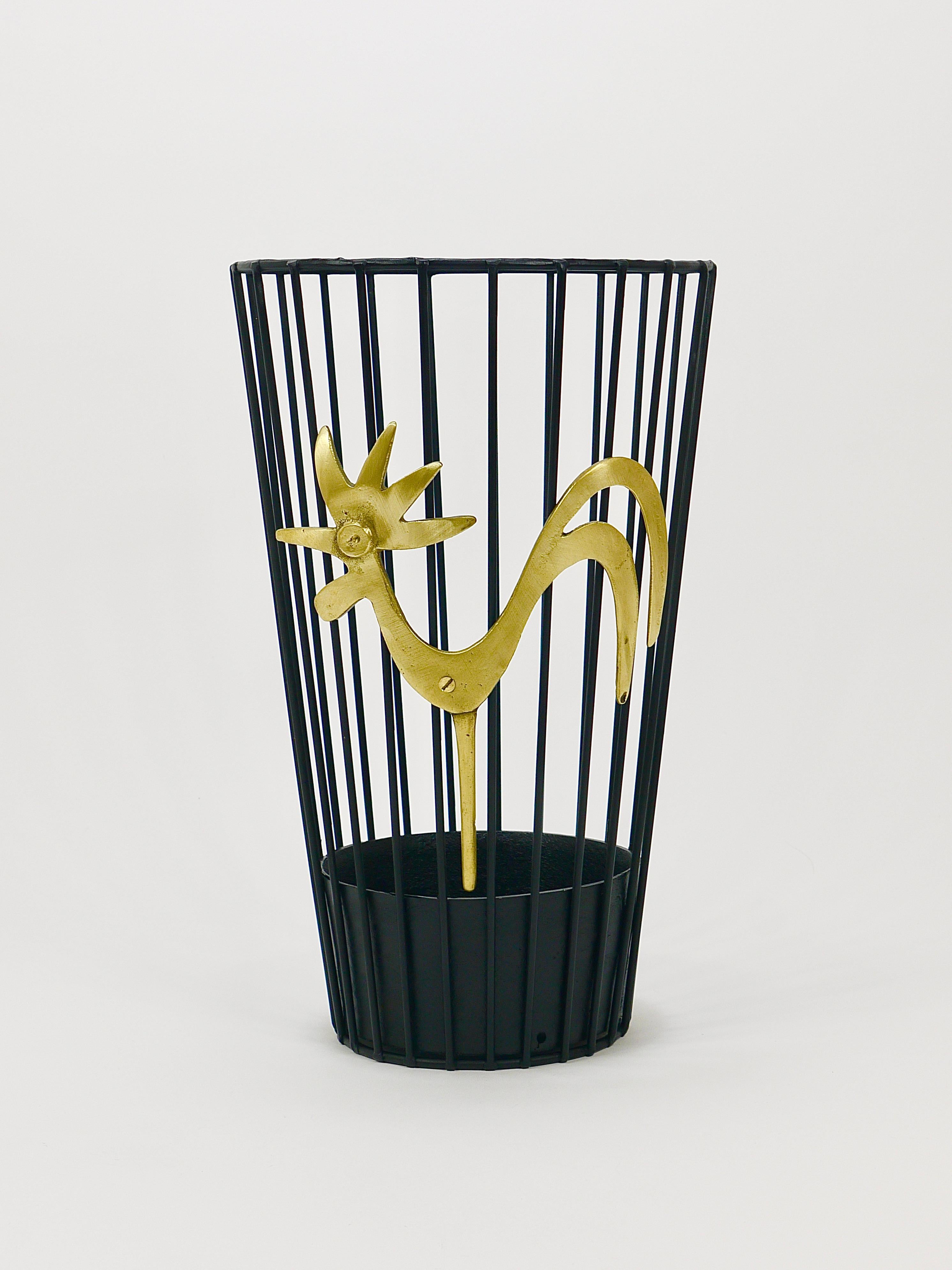 Mid-Century Modern Walter Bosse Brass Rooster Mid-Century Umbrella Stand for Herta Baller, 1950s For Sale