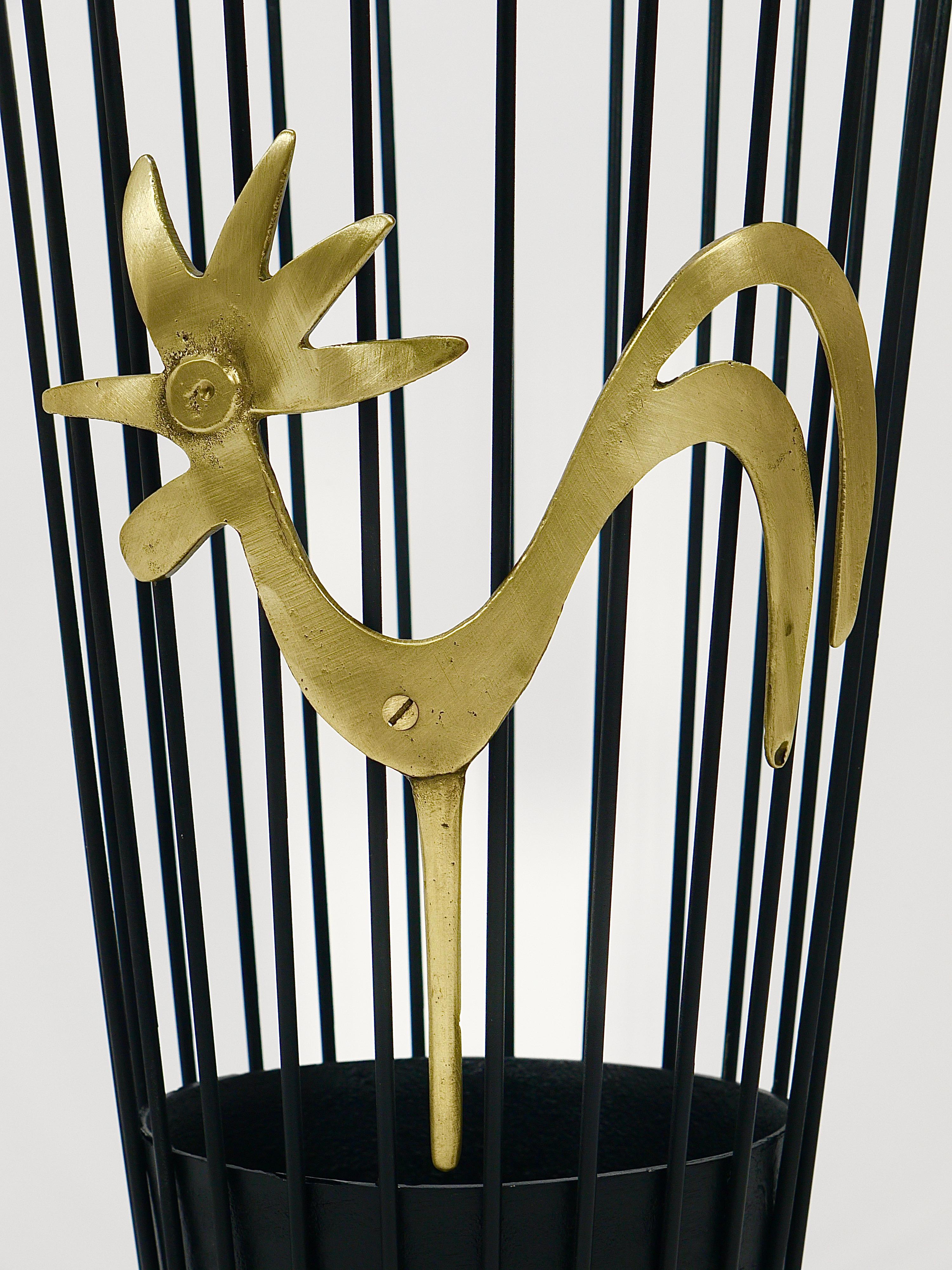 Austrian Walter Bosse Brass Rooster Mid-Century Umbrella Stand for Herta Baller, 1950s For Sale