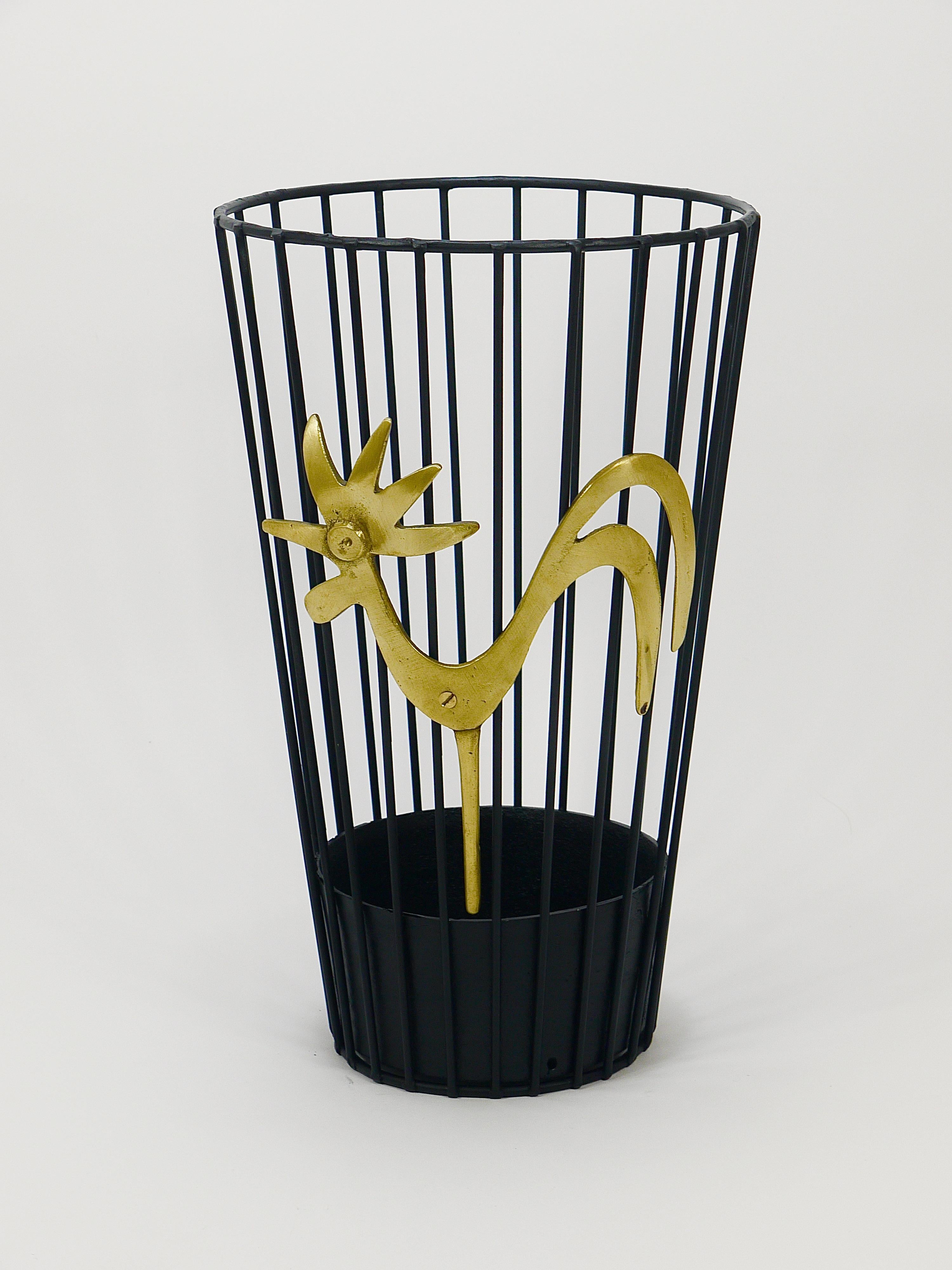Walter Bosse Brass Rooster Mid-Century Umbrella Stand for Herta Baller, 1950s In Good Condition For Sale In Vienna, AT