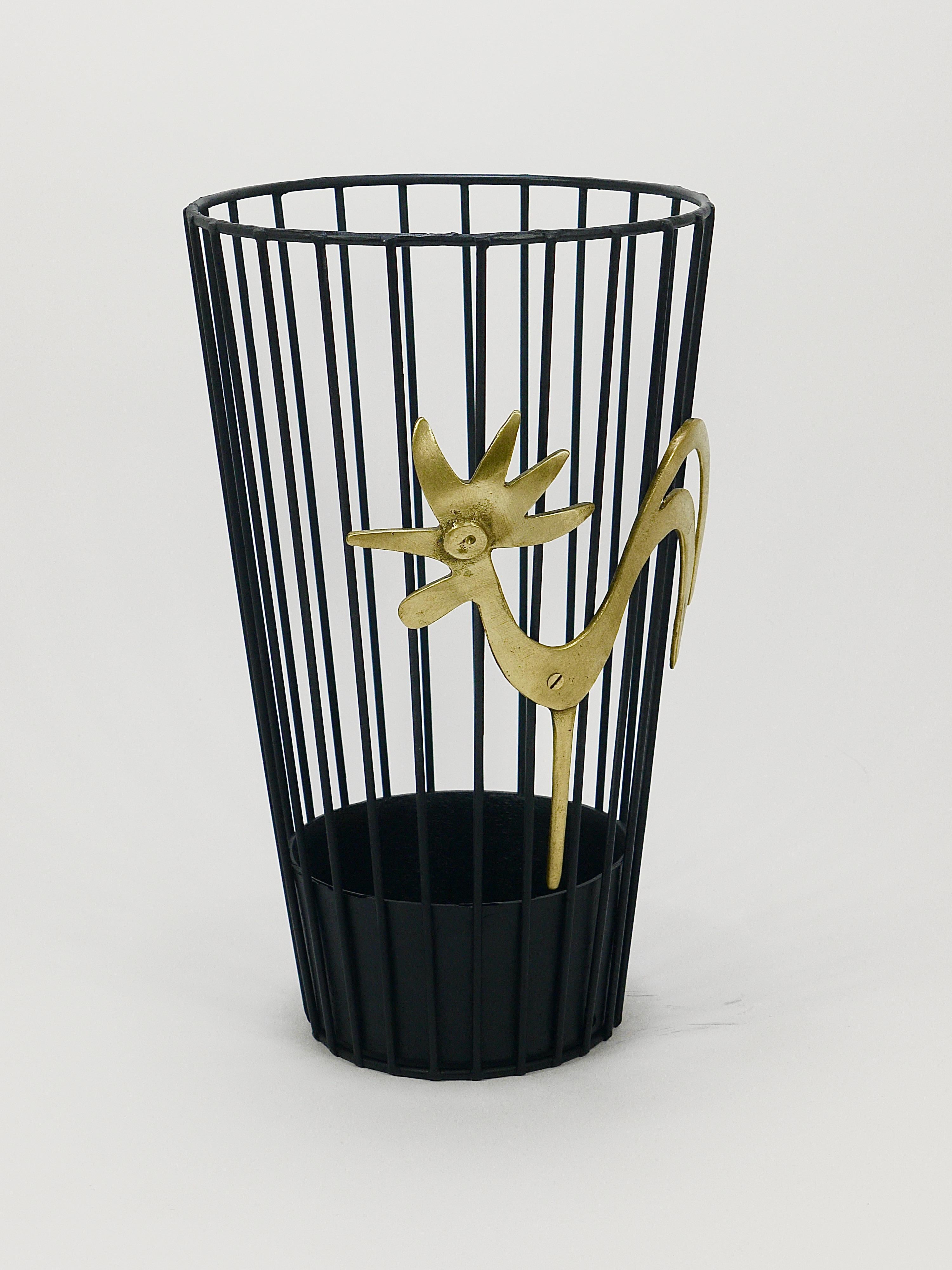 20th Century Walter Bosse Brass Rooster Mid-Century Umbrella Stand for Herta Baller, 1950s For Sale
