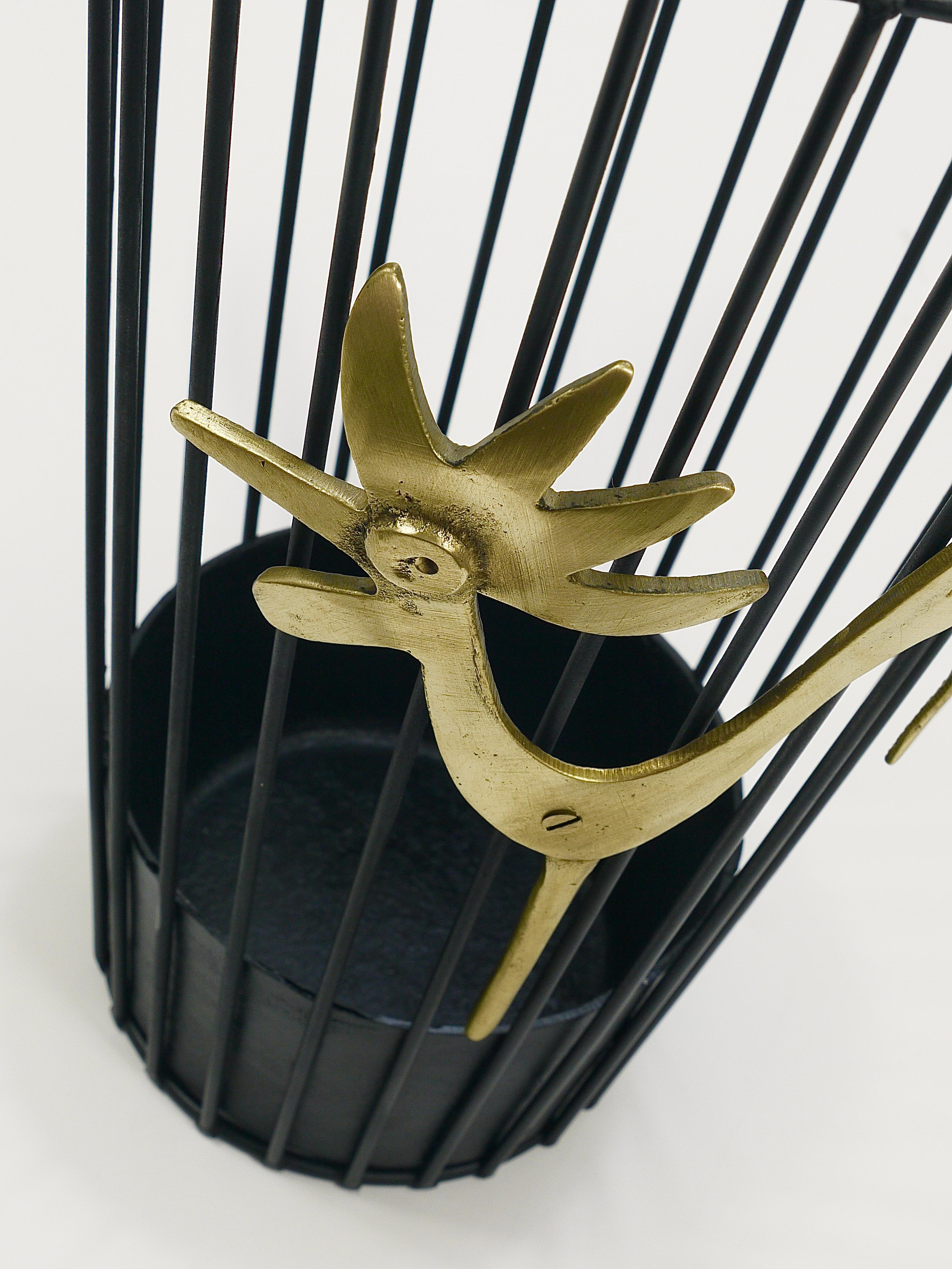 Metal Walter Bosse Brass Rooster Mid-Century Umbrella Stand for Herta Baller, 1950s For Sale