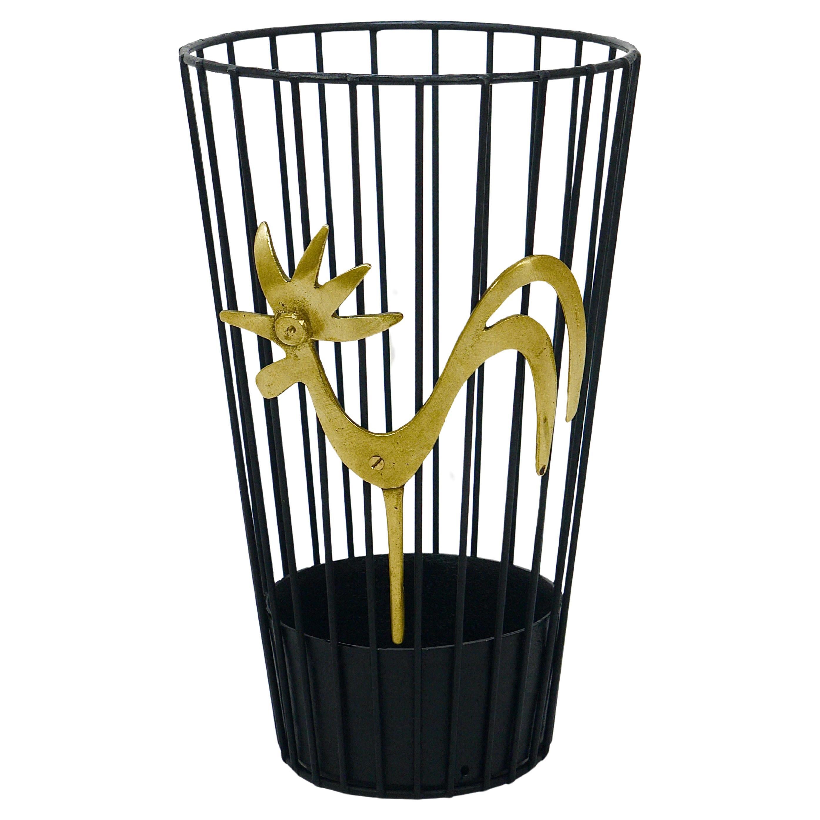 Walter Bosse Brass Rooster Mid-Century Umbrella Stand for Herta Baller, 1950s For Sale