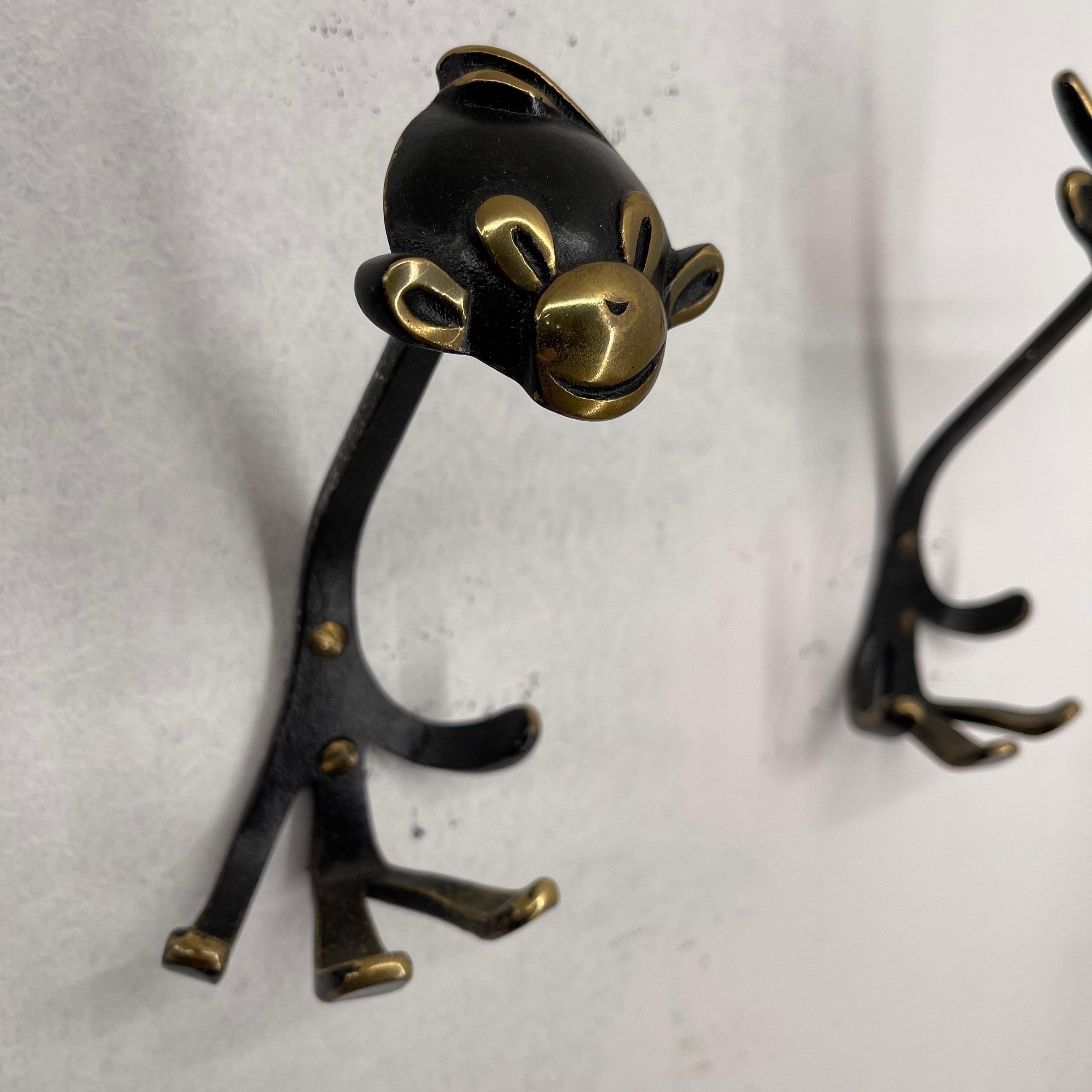 Walter Bosse Brass Wall Hooks Model 'Zoo', 6 Pieces Available, Austria 1950s For Sale 3