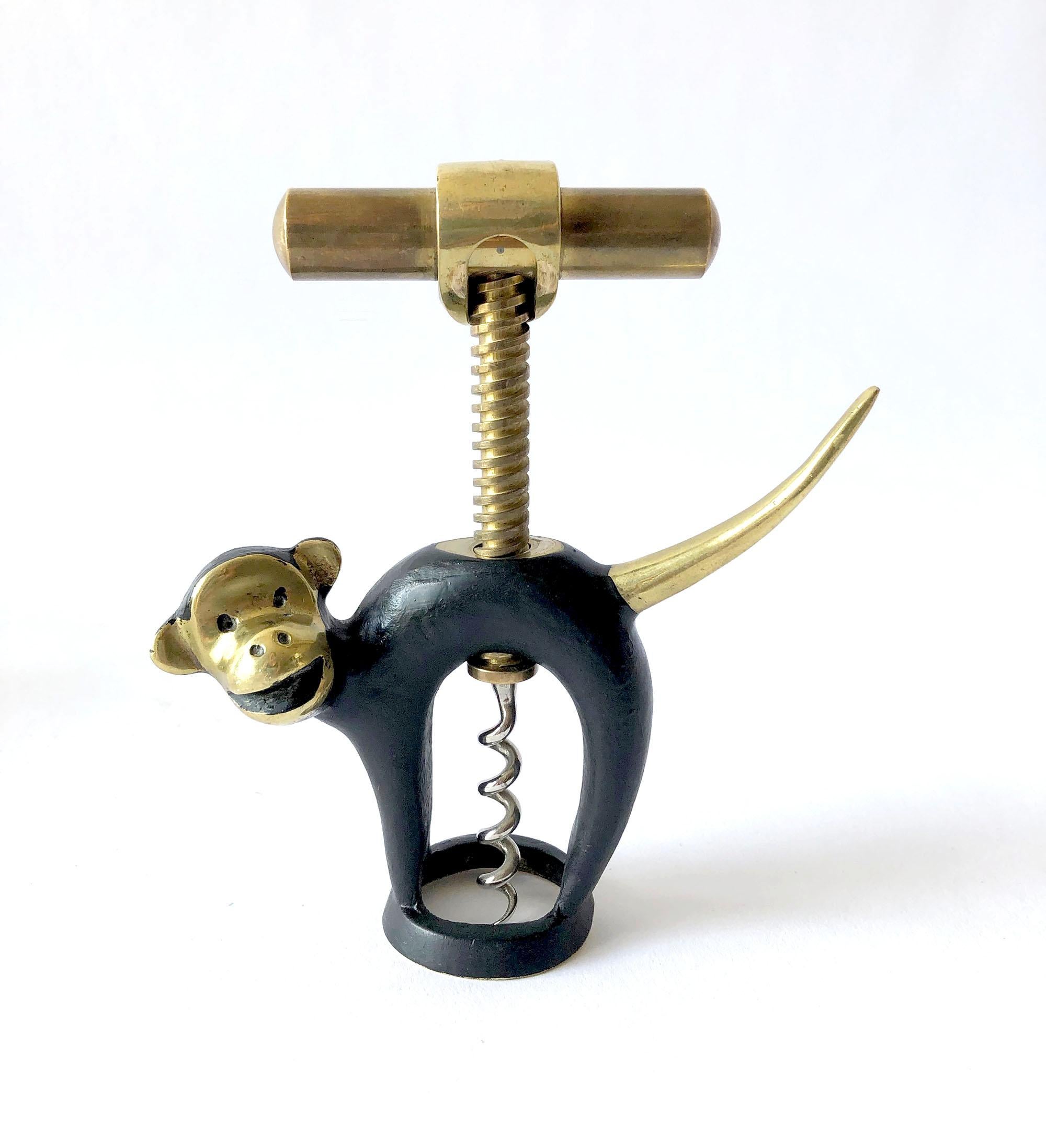 Austrian Walter Bosse Bronze Black Monkey Corkscrew Bottle Opener