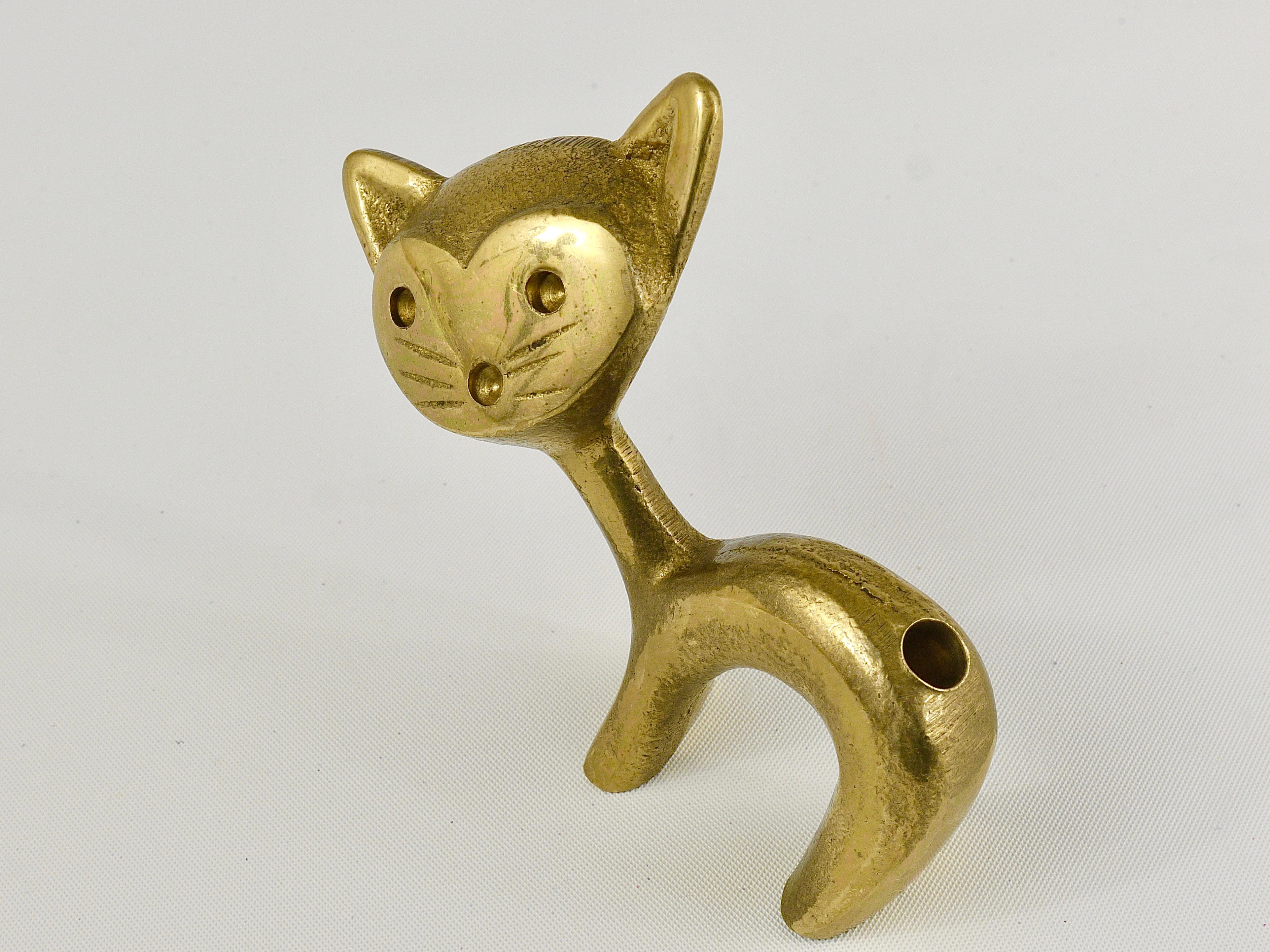 Patinated Walter Bosse Cat Brass Figurine Pen Holder, Hertha Baller, Austria, 1950s