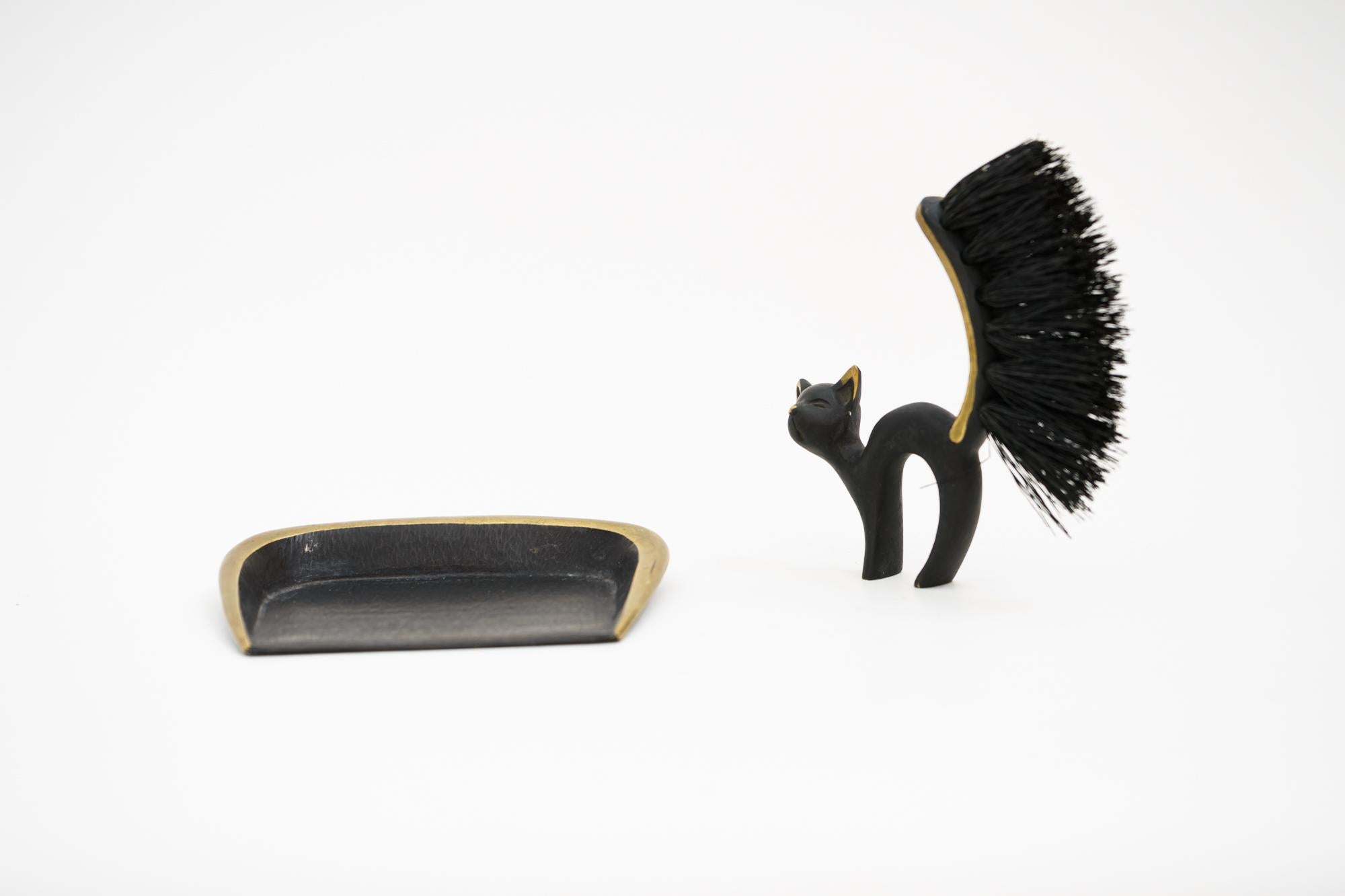 Blackened Walter Bosse Cat Crumbs Table Cleaning Set for Hertha Baller, Austria, 1950s For Sale