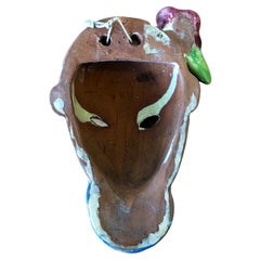 Walter Bosse Ceramic Wall Mask, Austria circa 1930s, Yellow, Blue, Red