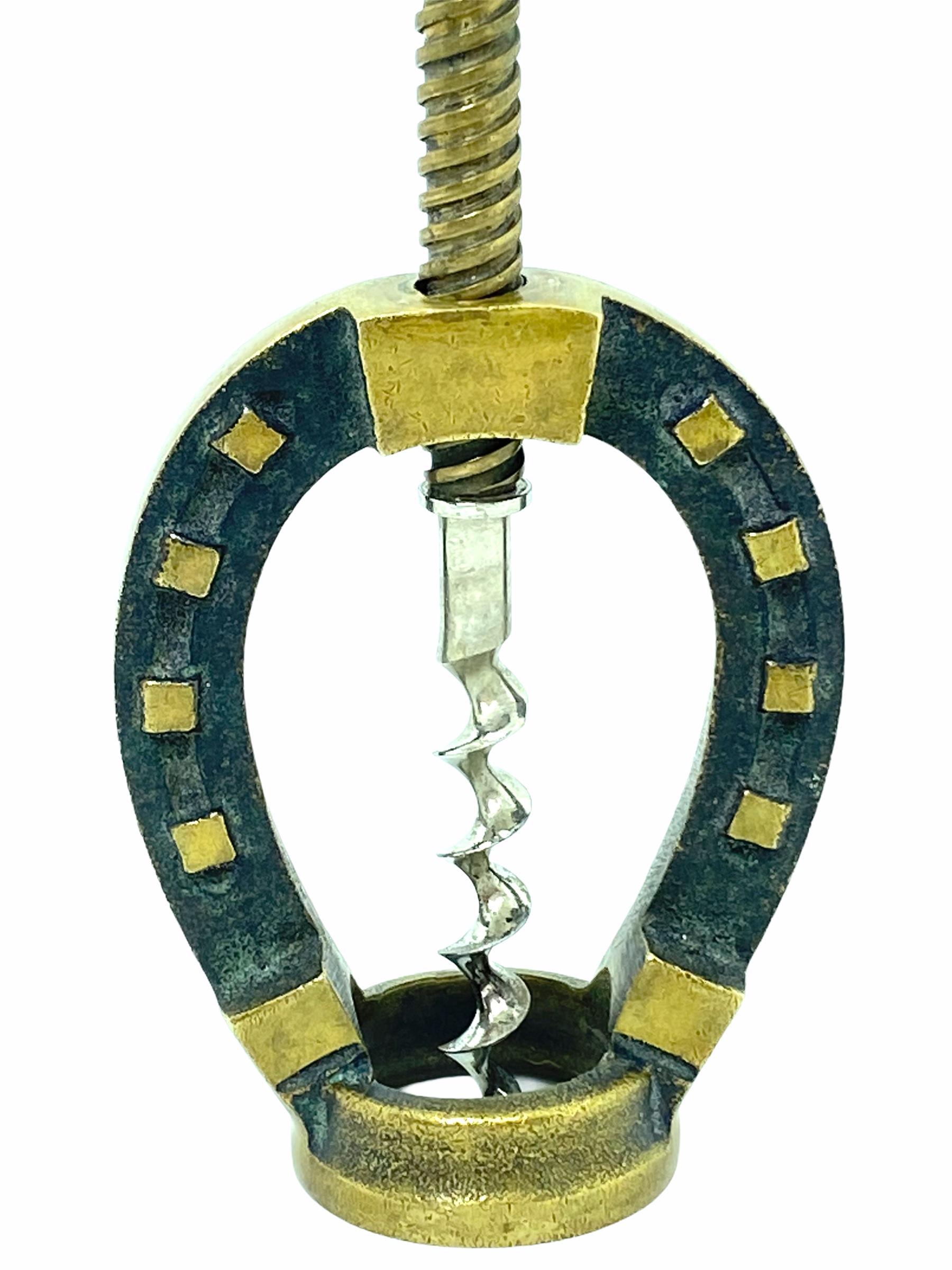 Classic early 1950s Austrian Walter Bosse design corkscrew in the form of a Horseshoe. Nice addition to your room or just for your collection of Austrian bronze items. Found at an estate sale in Vienna, Austria. 