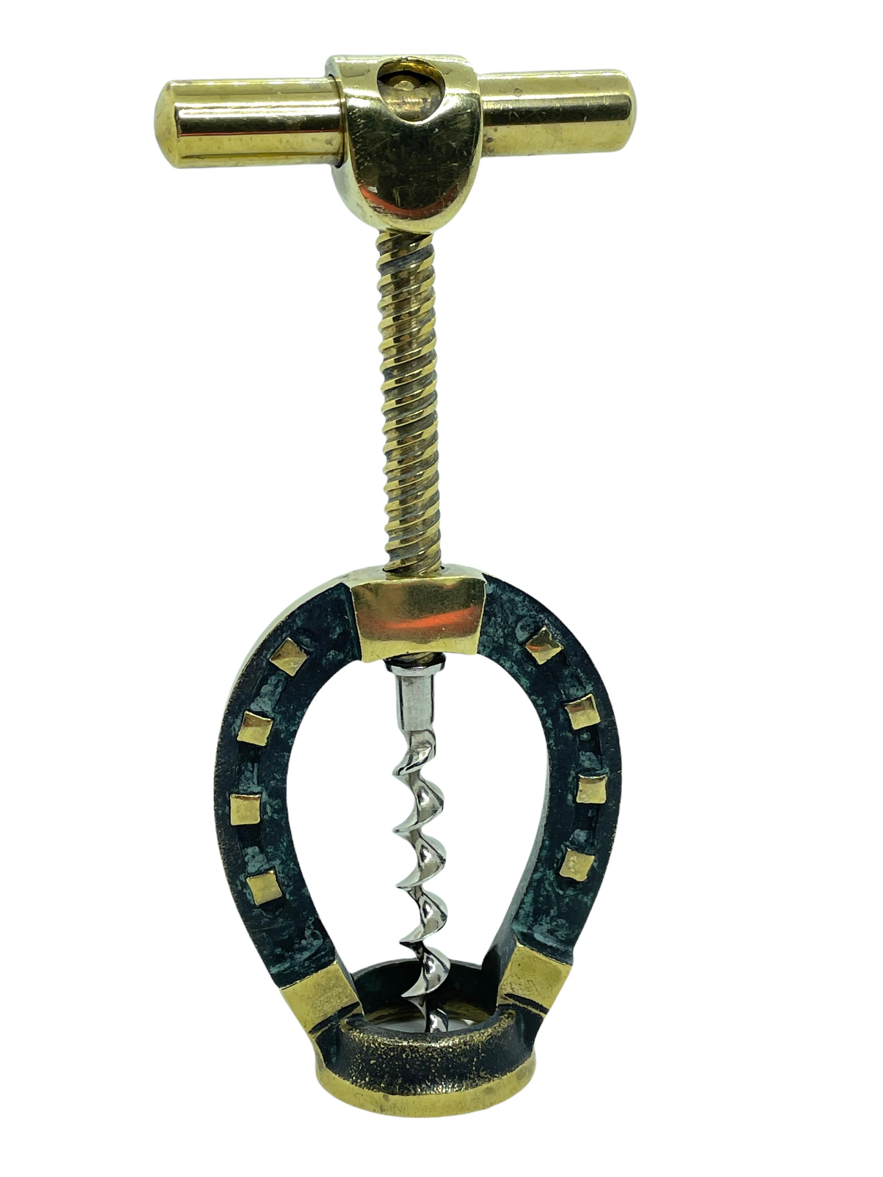 Classic early 1950s Austrian Walter Bosse design corkscrew in the form of a horseshoe. Nice addition to your room or just for your collection of Austrian bronze items. Found at an estate sale in Vienna, Austria.