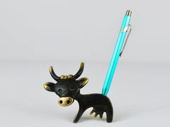 Walter Bosse Cow Brass Figurine Pen Holder, Herta Baller, Austria, 1950s