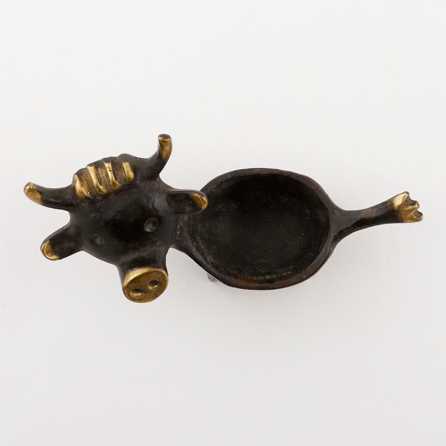 Mid-20th Century Walter Bosse Cow Candleholder, Hertha Baller, Blackened Brass, 1960 For Sale