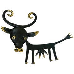Walter Bosse Cow Sculpture Brass Key Hanger by Herta Baller, Austria, 1950s