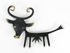 Walter Bosse Cow Sculpture Brass Key Hanger by Herta Baller, Austria, 1950s