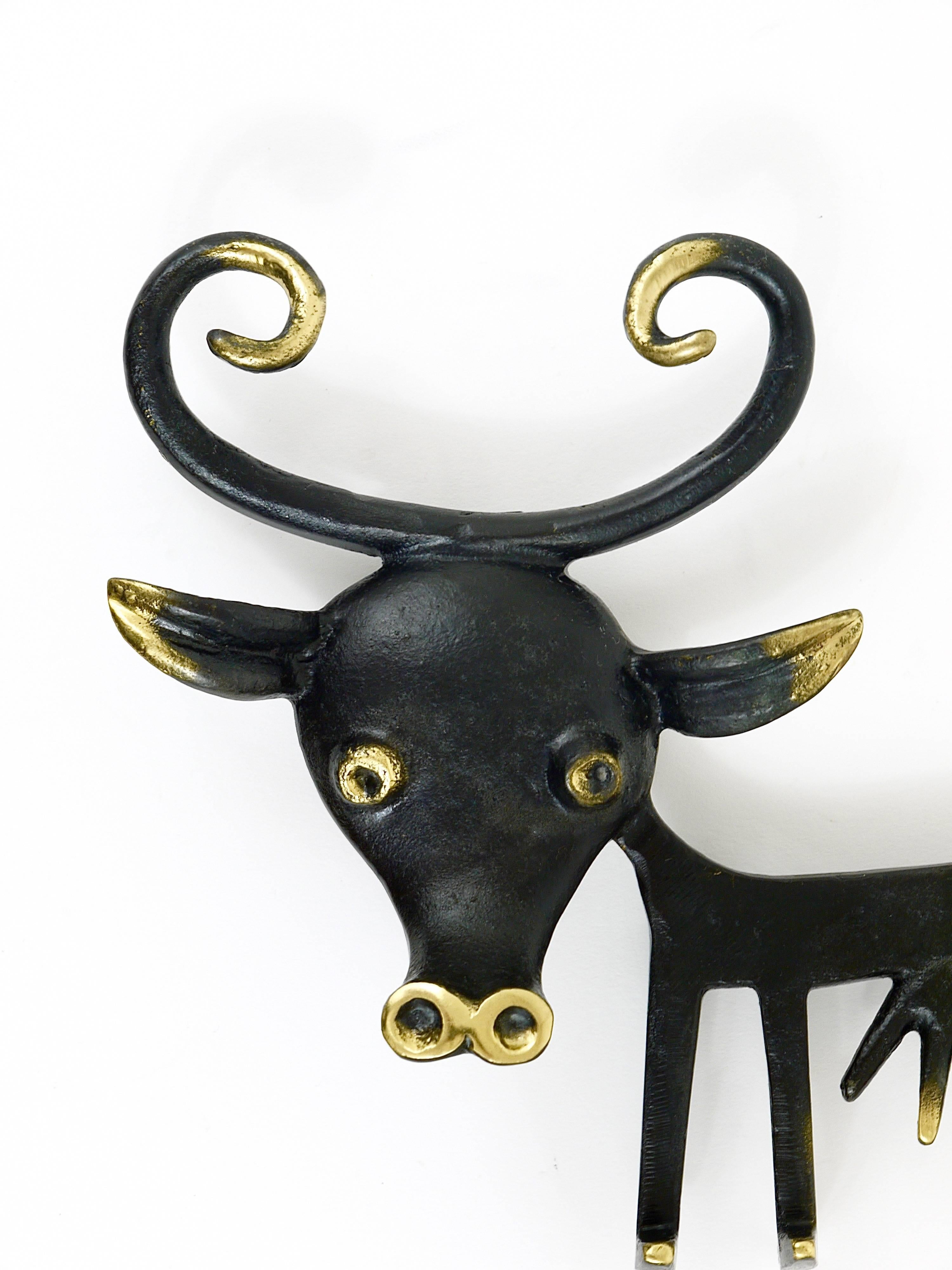 Mid-Century Modern Walter Bosse Cow Sculpture Brass Key Hanger by Herta Baller, Austria, 1950s For Sale