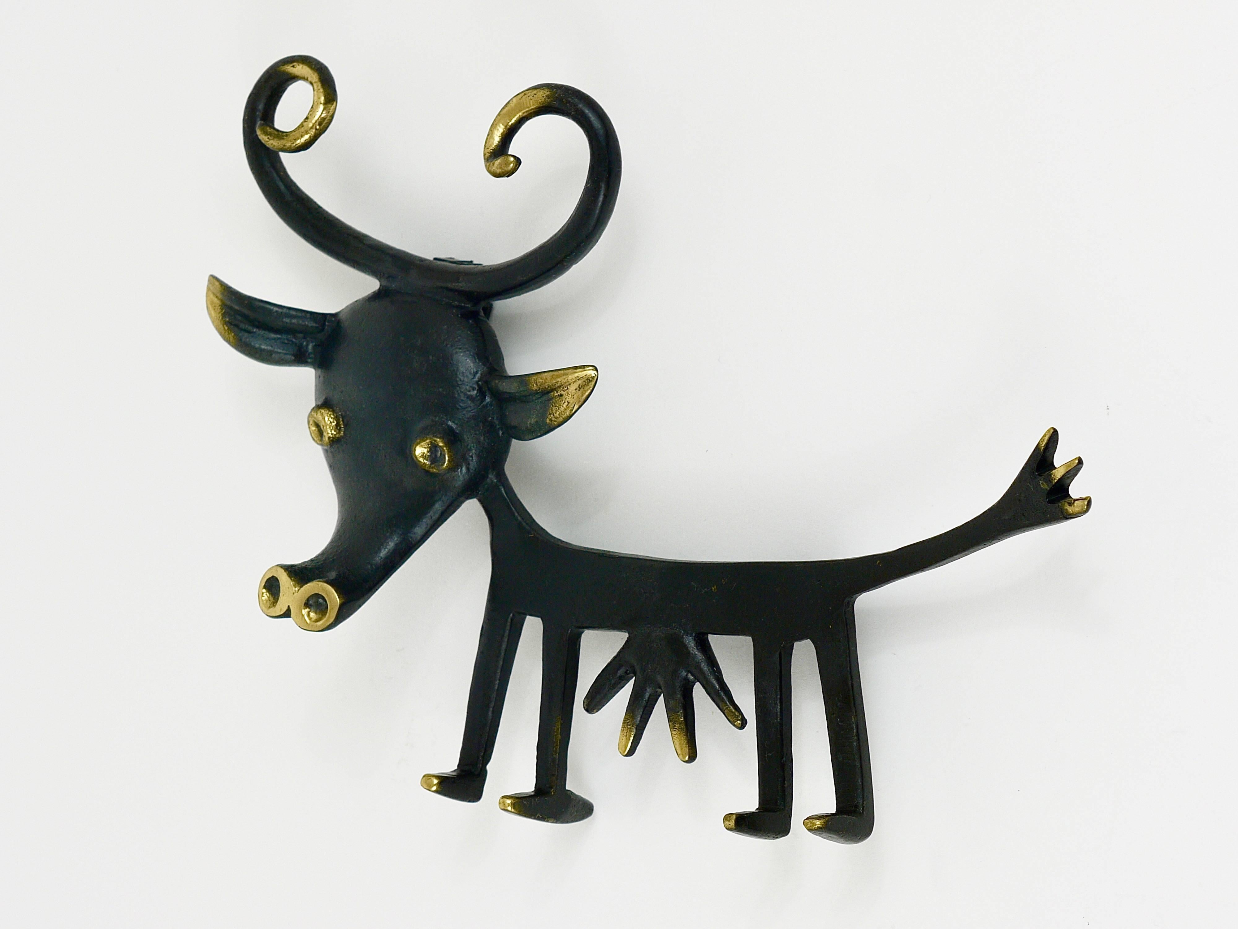 Austrian Walter Bosse Cow Sculpture Brass Key Hanger by Herta Baller, Austria, 1950s For Sale