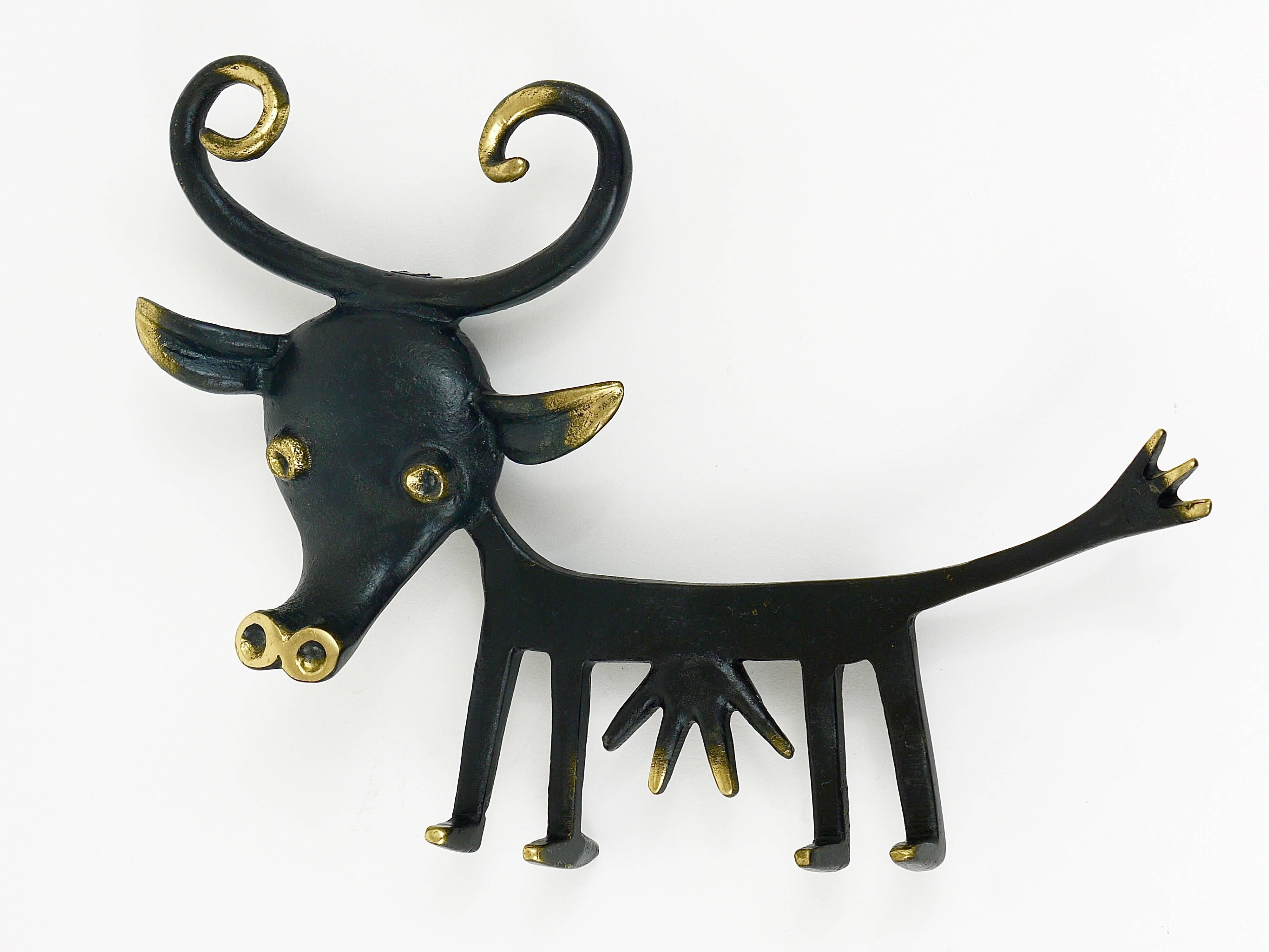 Walter Bosse Cow Sculpture Brass Key Hanger by Herta Baller, Austria, 1950s In Excellent Condition For Sale In Vienna, AT
