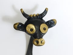 Walter Bosse Cow Zoo Mid-Century Brass Wall Hook, Herta Baller, Austria, 1950s