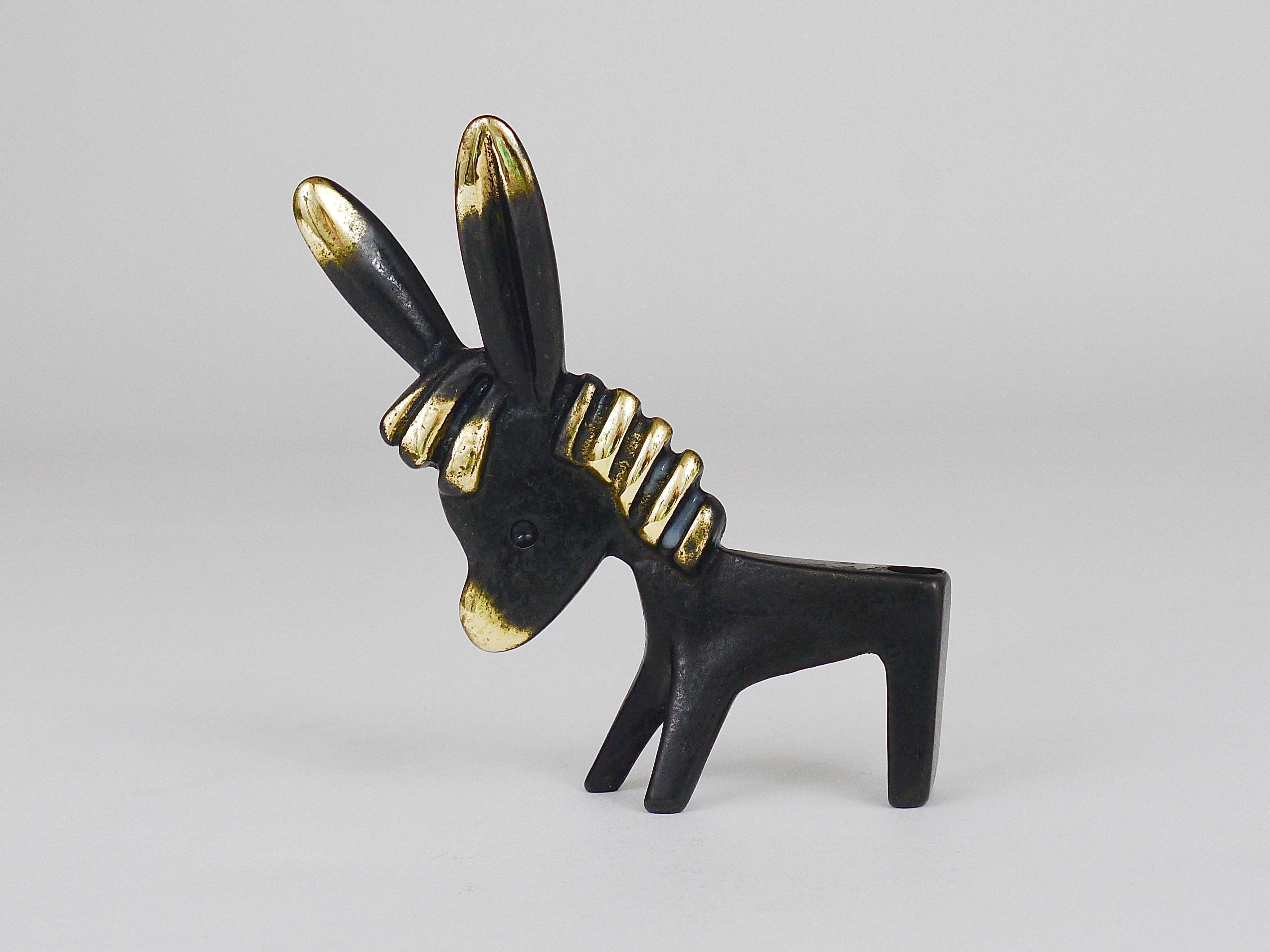 Mid-Century Modern Walter Bosse Figurine d'âne en laiton Porte-plume, Herta Baller, Autriche, années 1950 en vente