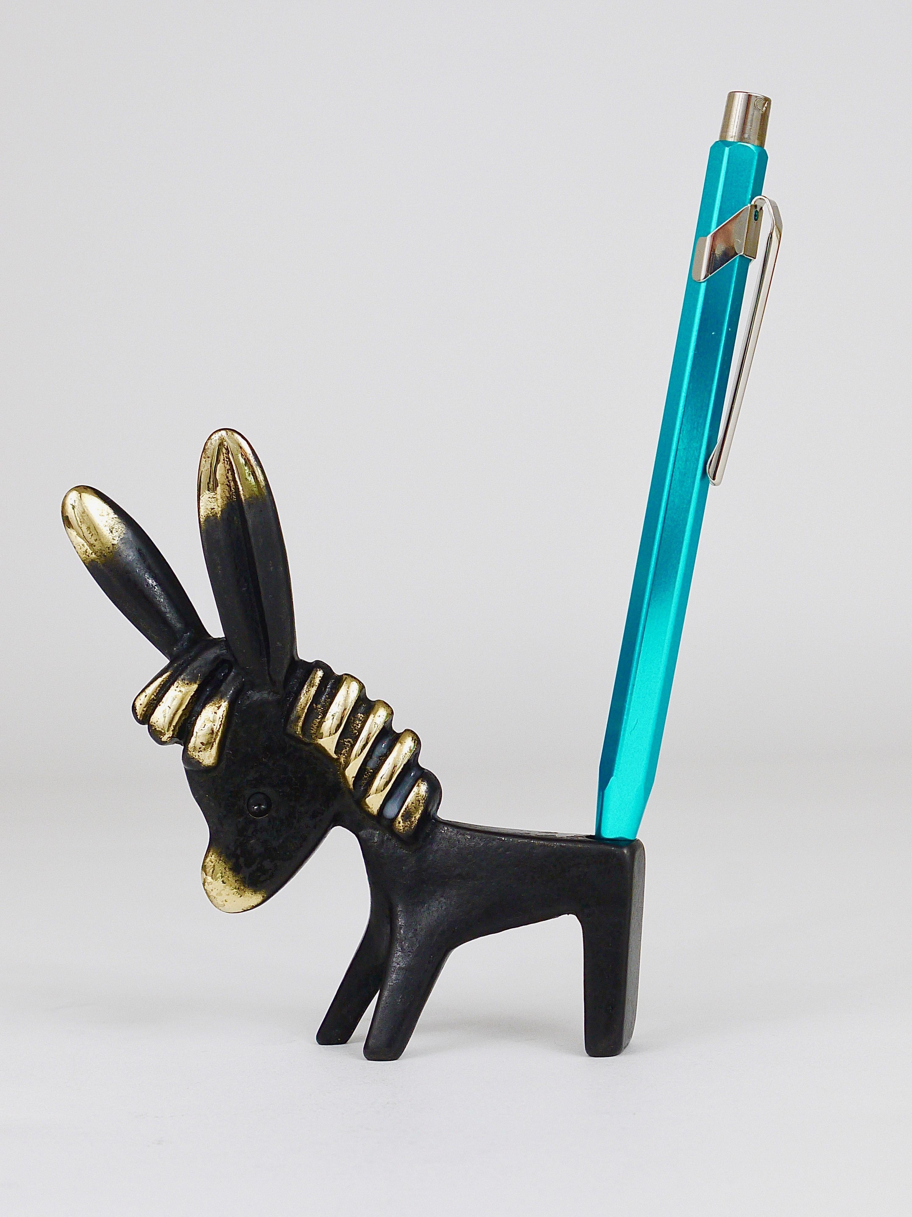 Austrian Walter Bosse Donkey Brass Figurine Pen Holder, Herta Baller, Austria, 1950s For Sale
