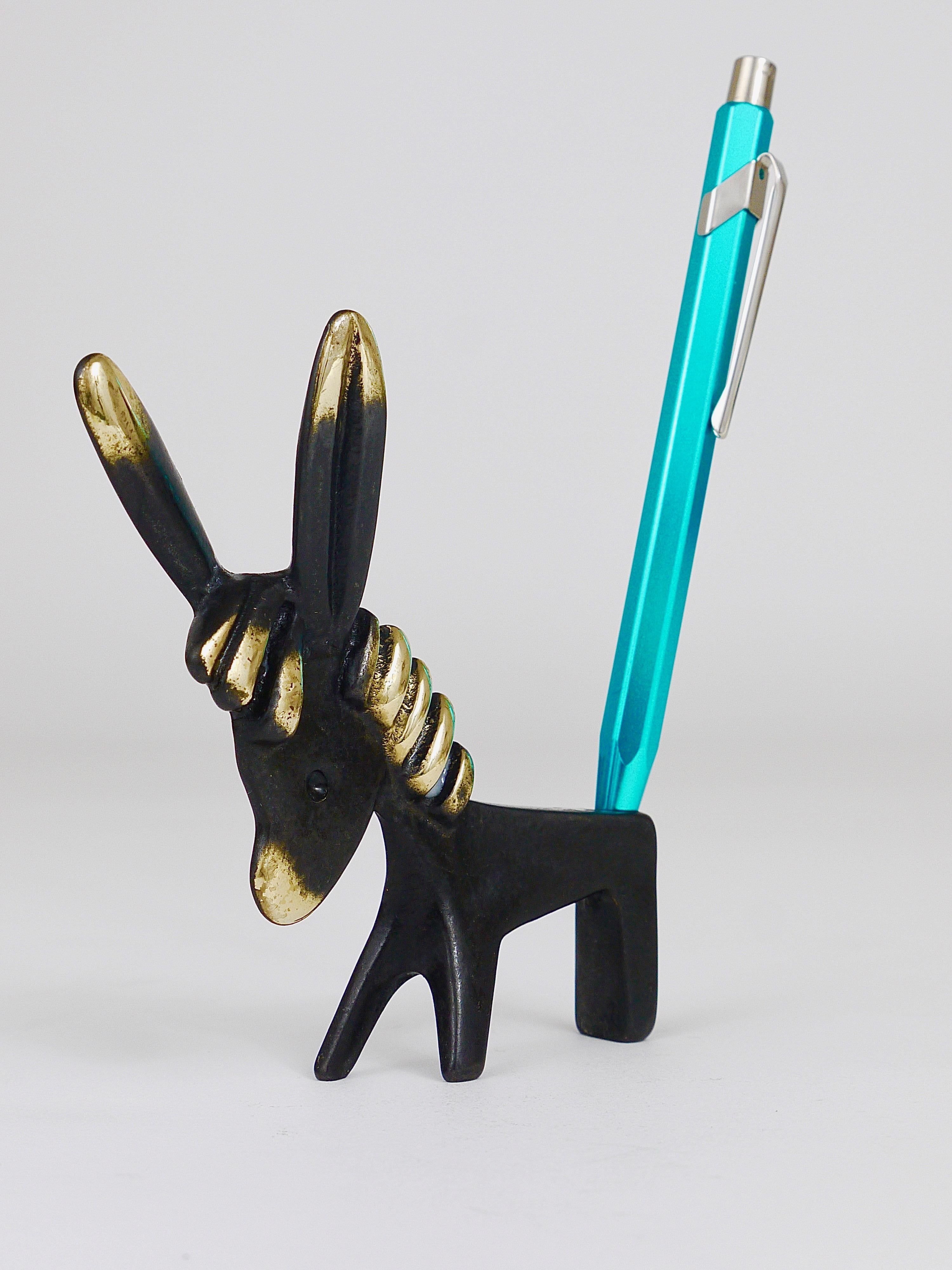 Patinated Walter Bosse Donkey Brass Figurine Pen Holder, Herta Baller, Austria, 1950s For Sale
