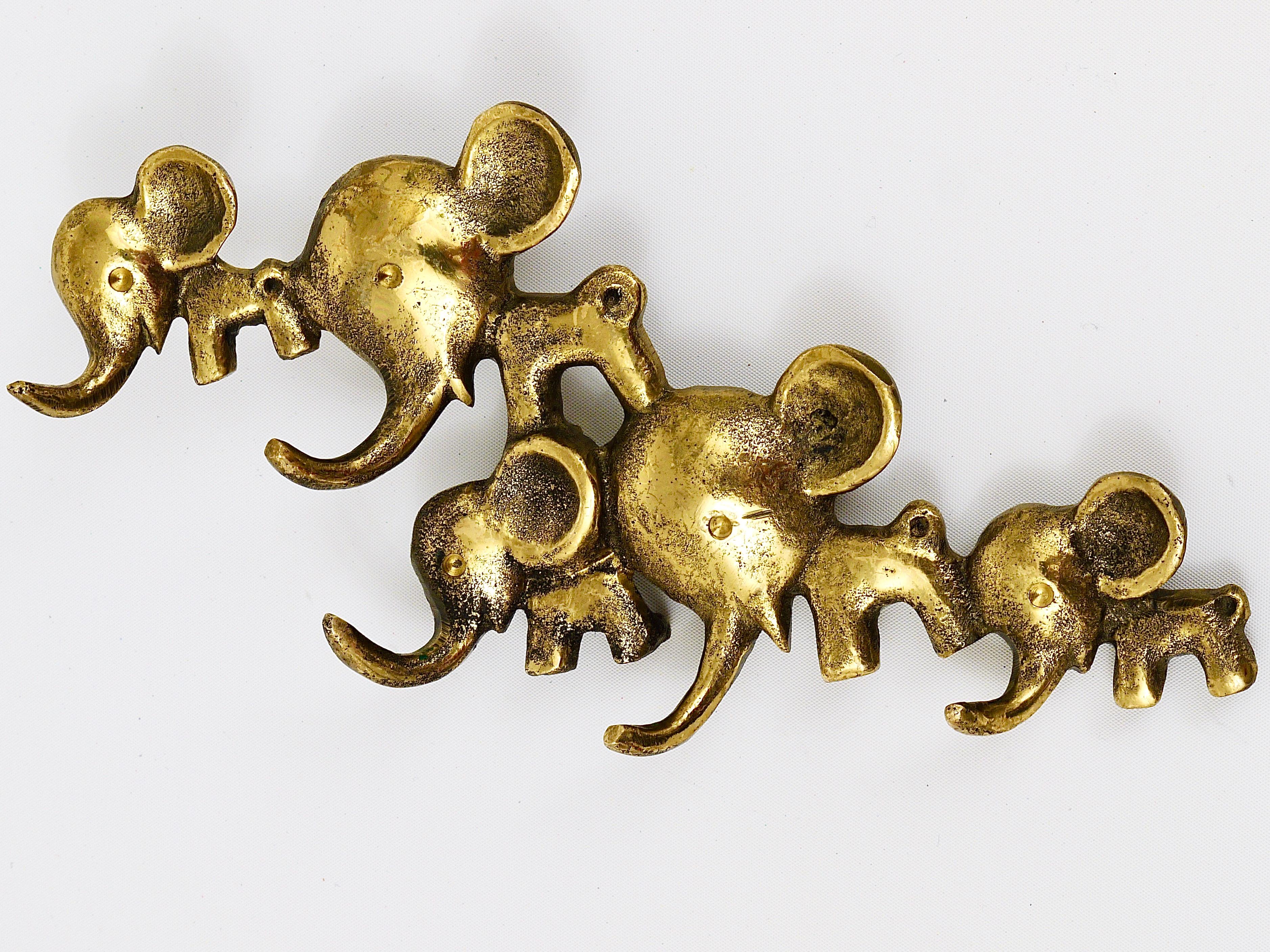 Mid-Century Modern Walter Bosse Elephants Brass Key Hanger by Herta Baller, Austria, 1950s For Sale