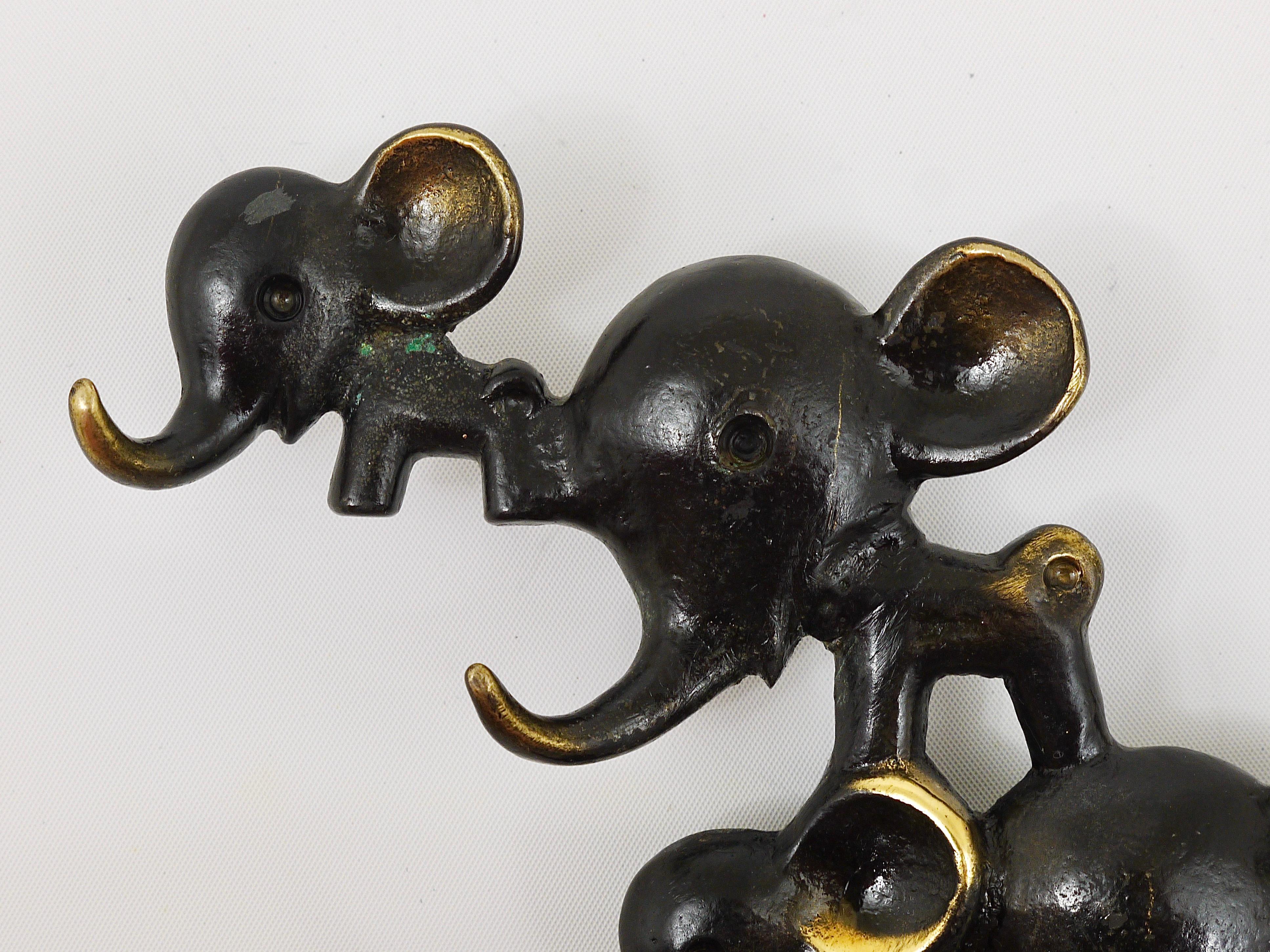Mid-Century Modern Walter Bosse Elephants Brass Key Hanger by Herta Baller, Austria, 1950s For Sale