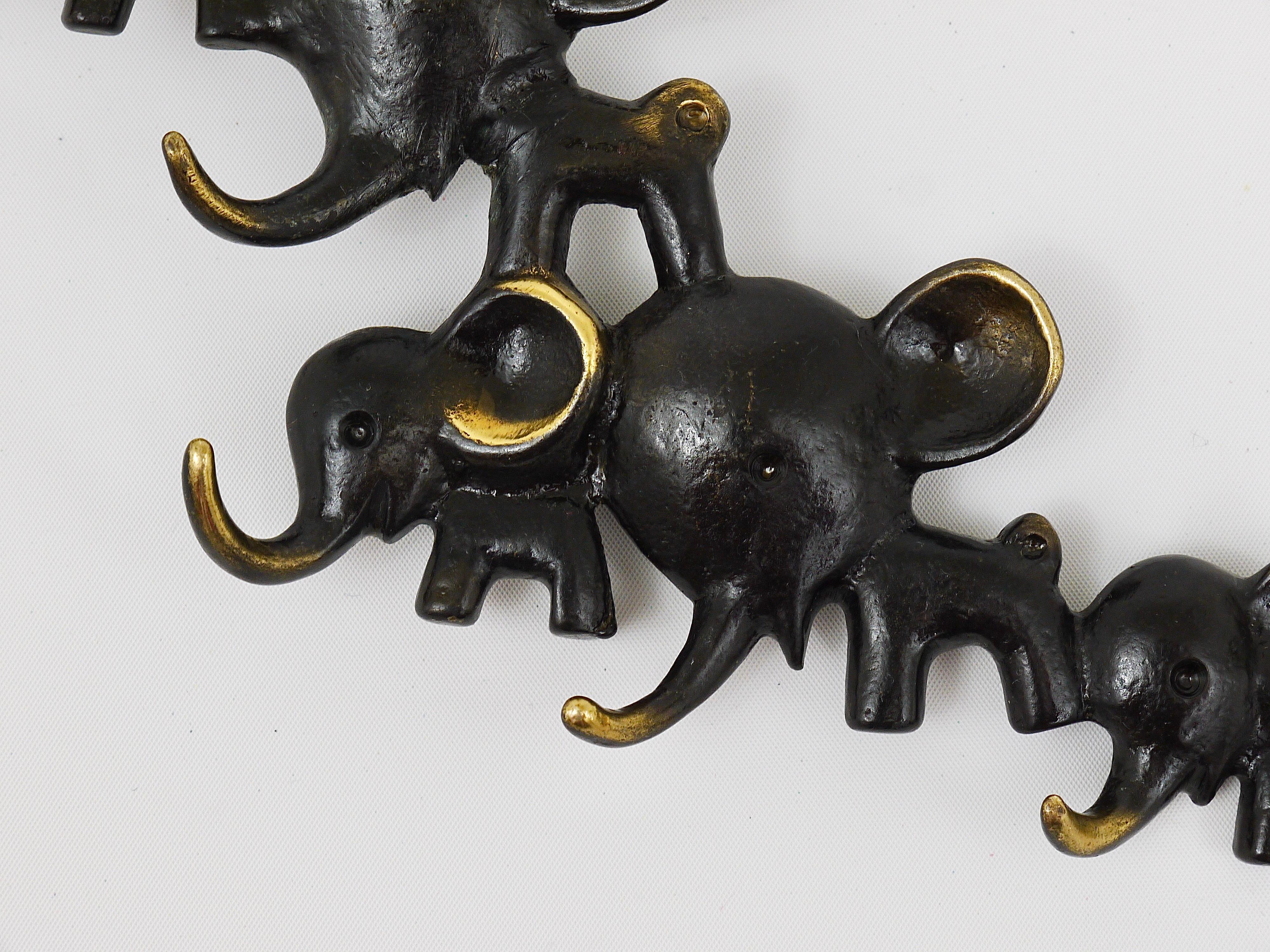 Austrian Walter Bosse Elephants Brass Key Hanger by Herta Baller, Austria, 1950s For Sale
