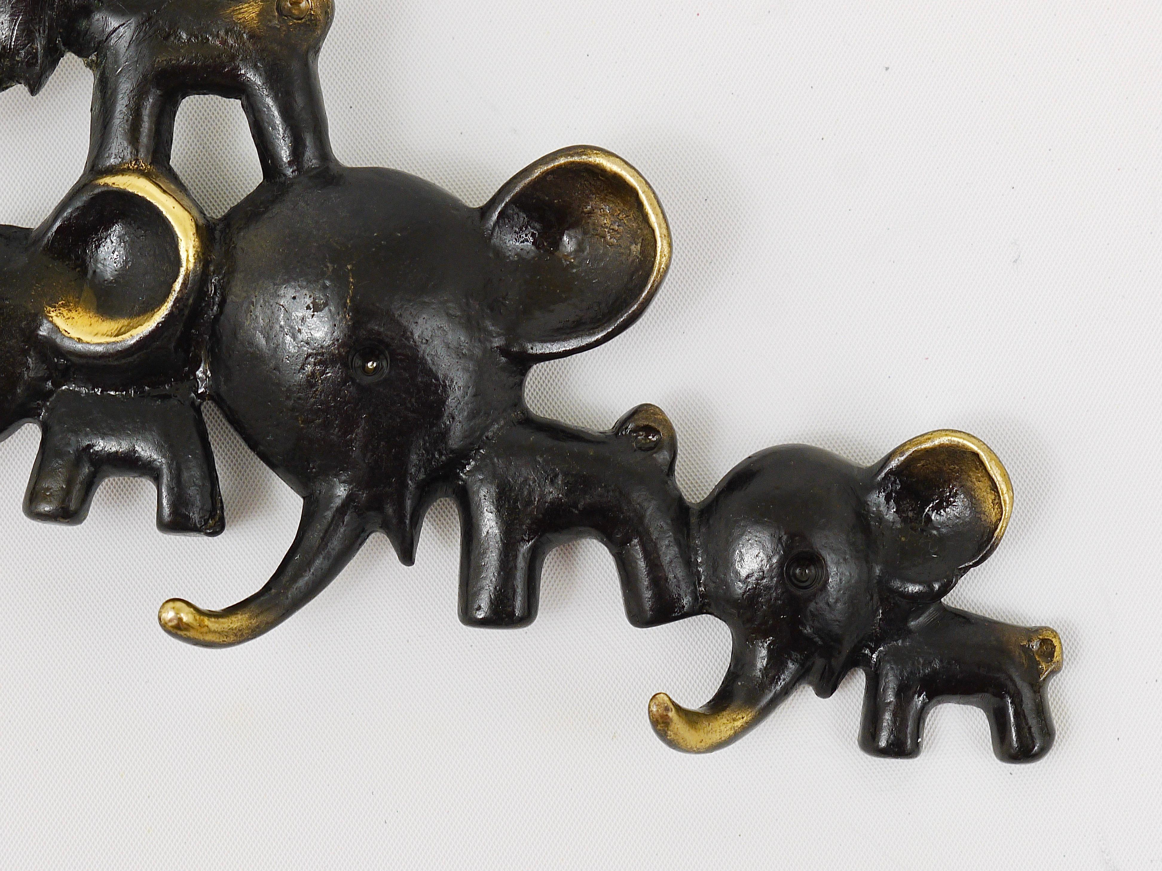 Walter Bosse Elephants Brass Key Hanger by Herta Baller, Austria, 1950s In Good Condition For Sale In Vienna, AT