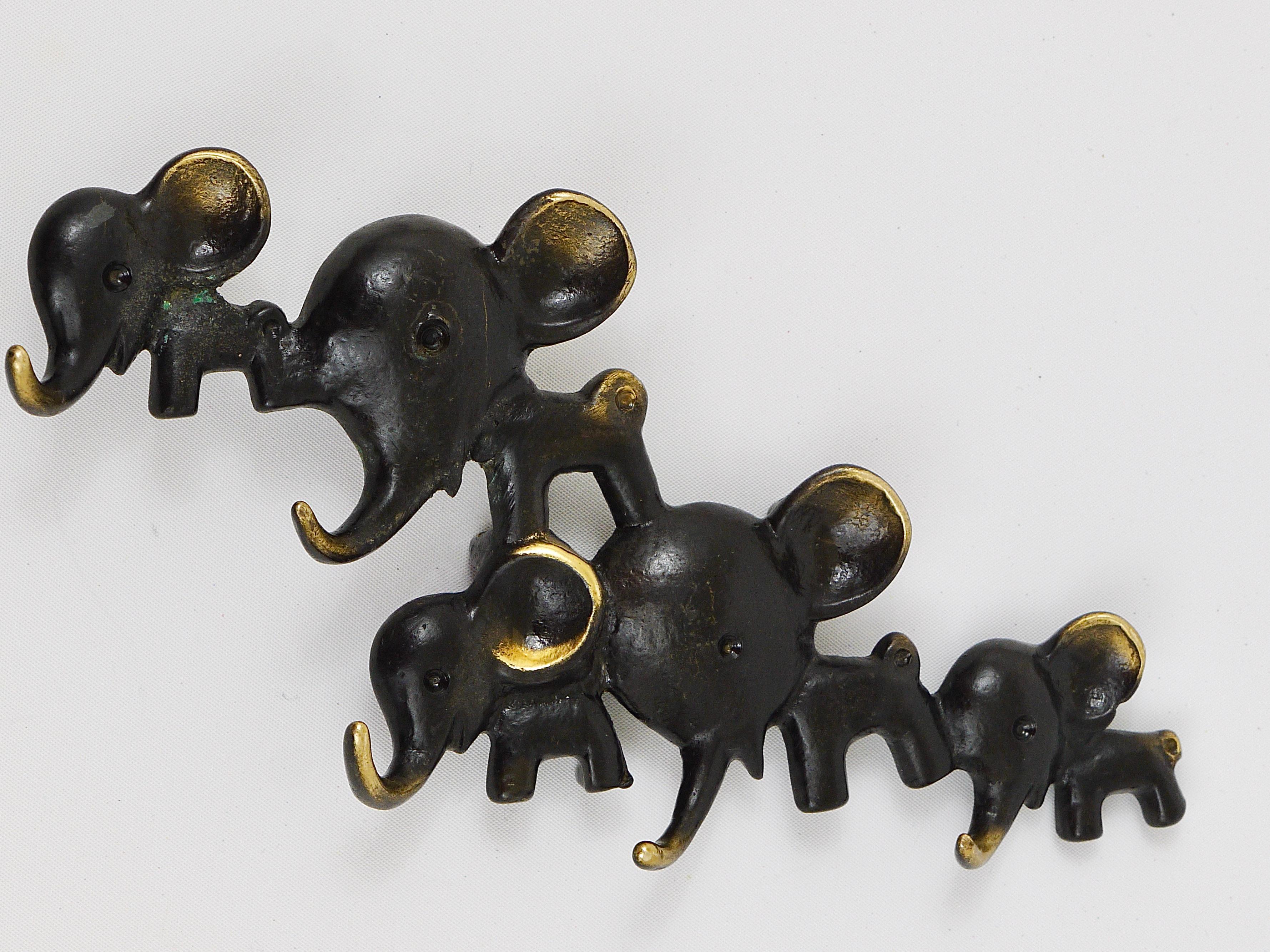 Walter Bosse Elephants Brass Key Hanger by Herta Baller, Austria, 1950s For Sale 1