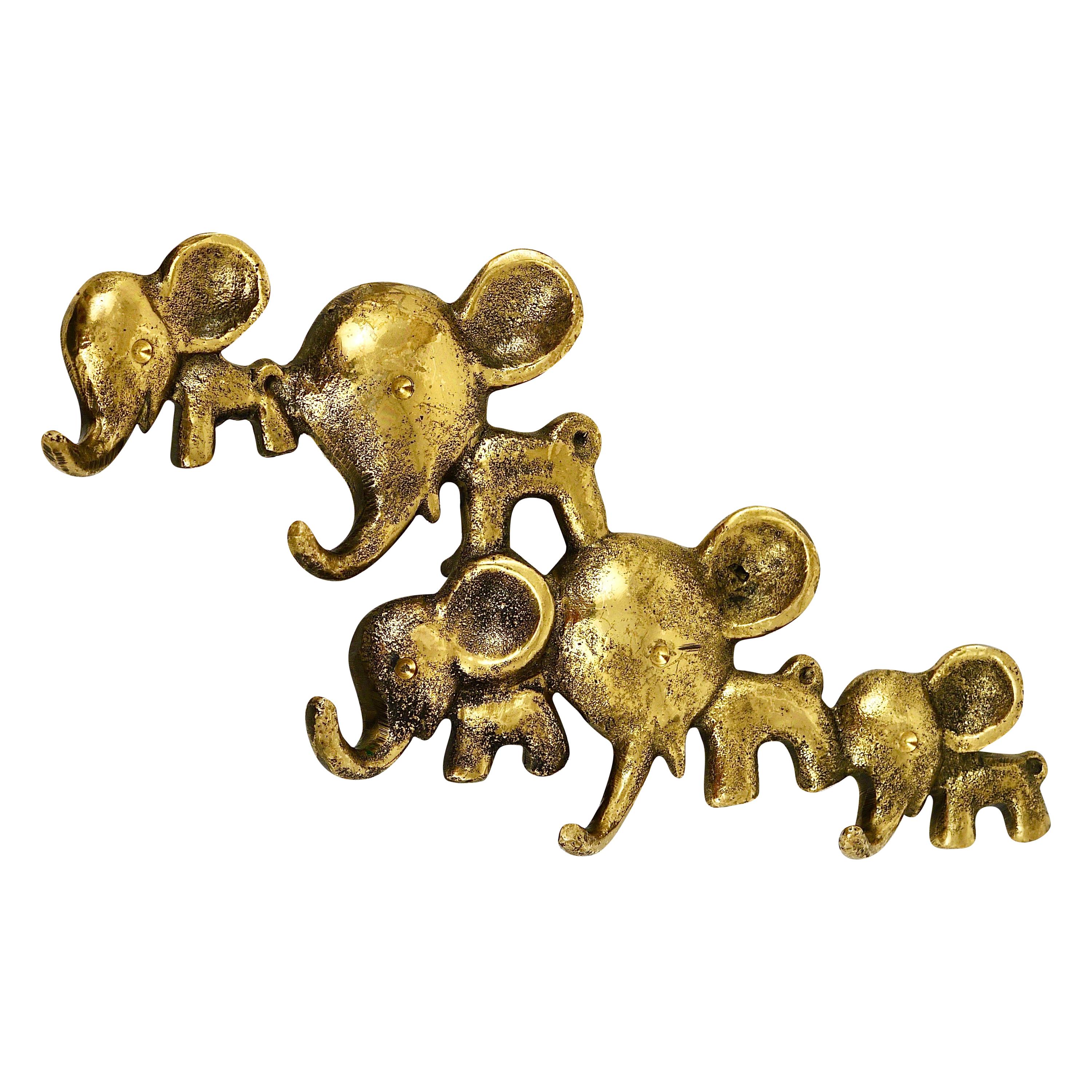 Walter Bosse Elephants Brass Key Hanger by Hertha Baller, Austria, 1950s