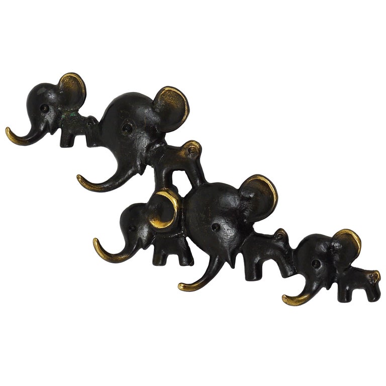Walter Bosse Elephants Brass Key Hanger by Herta Baller, Austria, 1950s